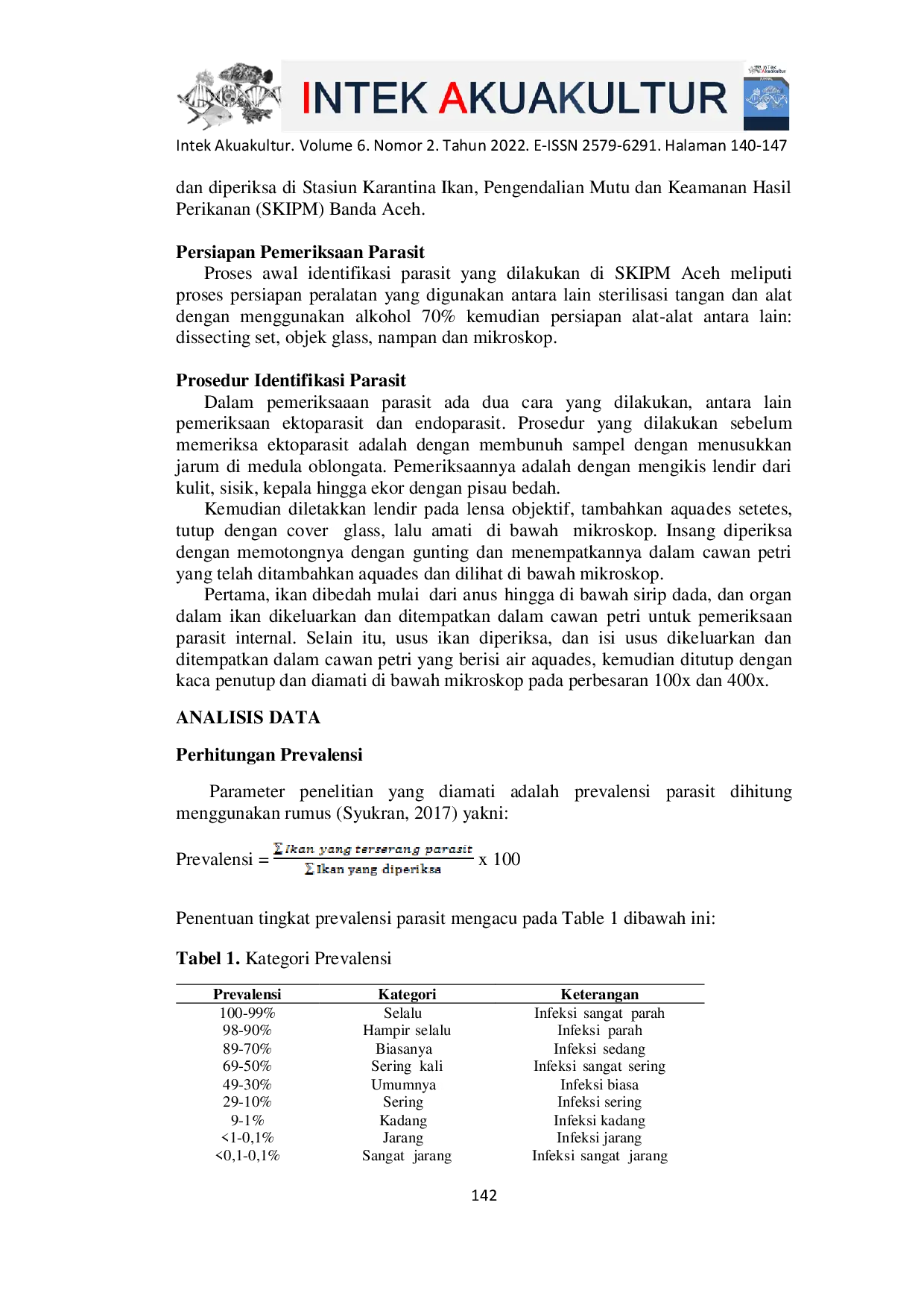 JURIS Identification and Prevalence of Ectoparasites and Endoparasites in Betta Fish Betta sp