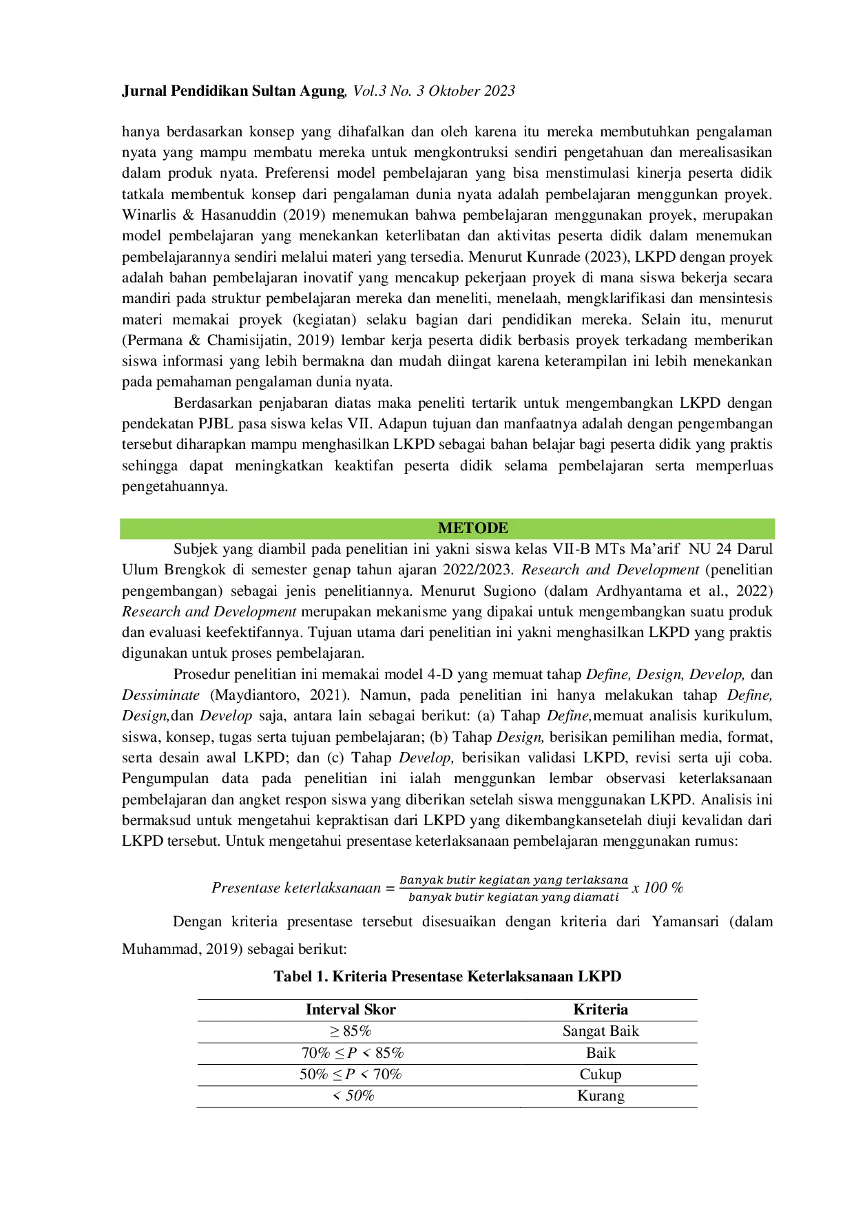 JURIS Kepraktisan Pengembangan Lembar Kerja Peserta Didik dengan Pendekatan Project Based Learning