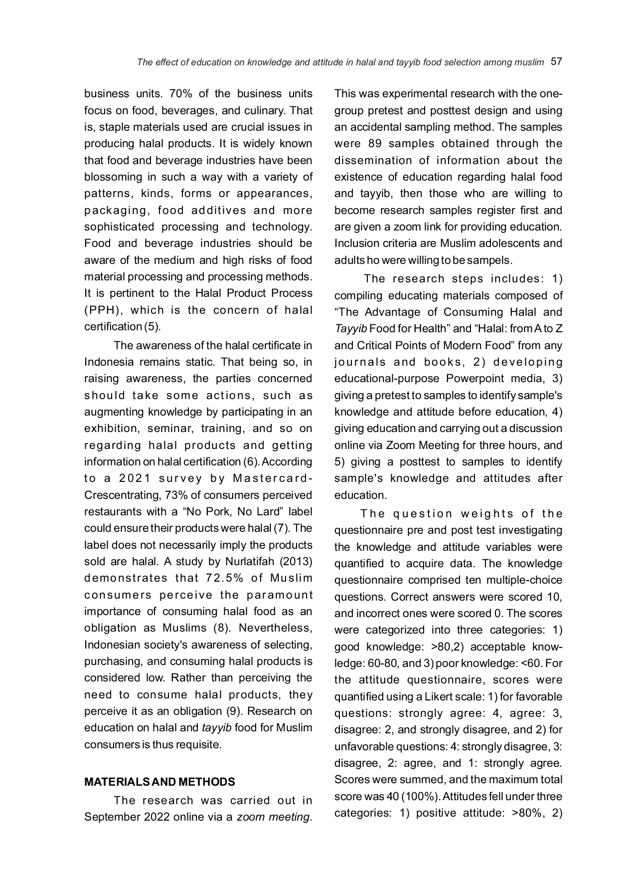 JURIS The Effect Of Education On Knowledge And Attitude In Halal And Tayyib Food Selection Among Muslim
