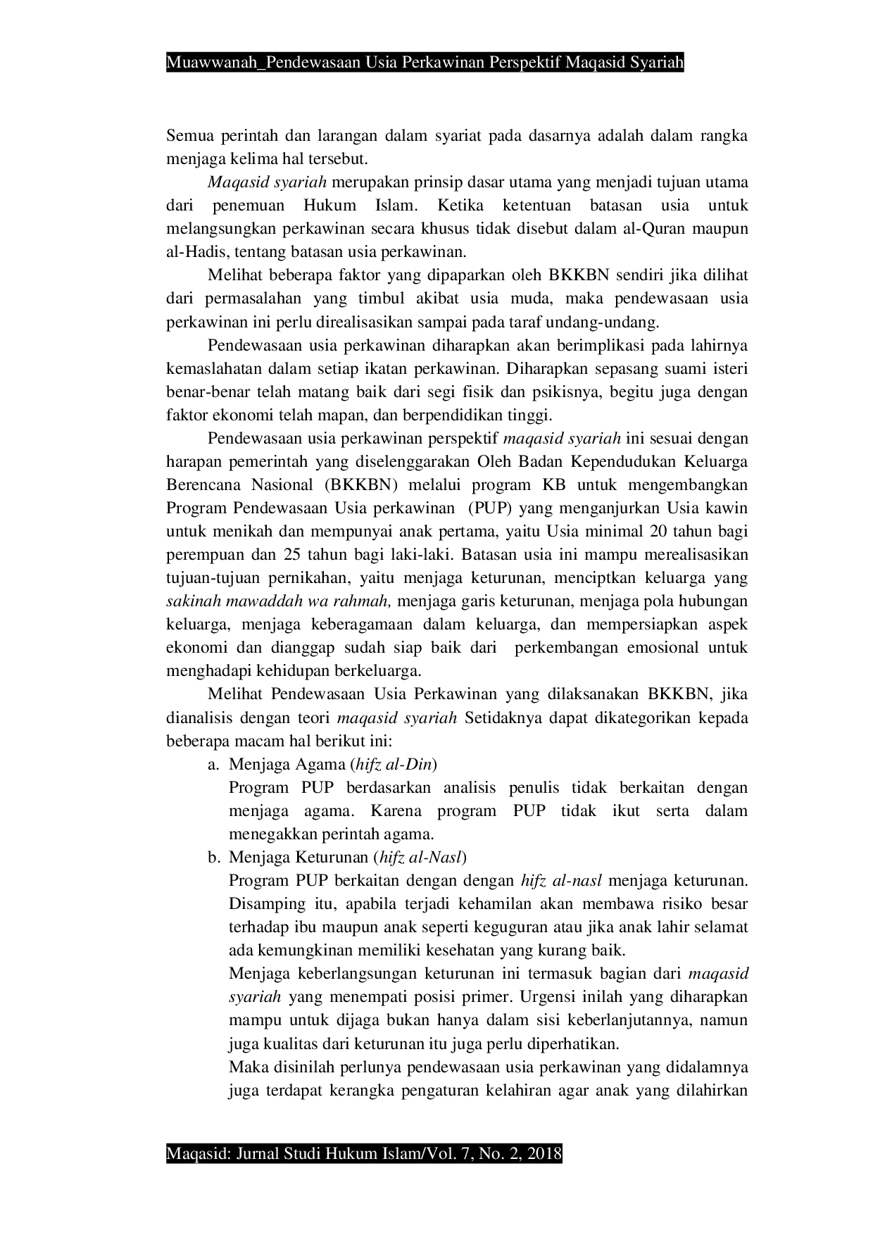 JURIS Pendewasaan Usia Perkawinan Perspektif Maqasid Syariah