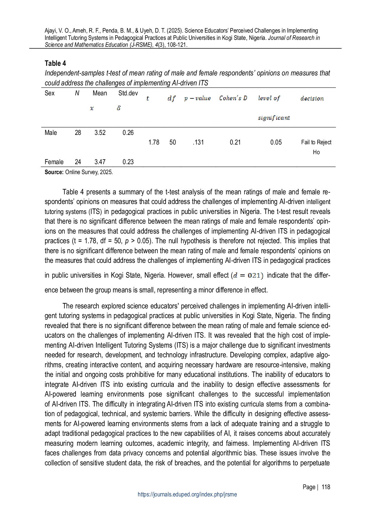 JURIS Tantangan yang Dipersepsikan Pendidik Sains dalam Mengimplementasikan Sistem Tutoring Cerdas dalam Praktik Pedagogis di Universitas Negeri di Kogi State Nigeria