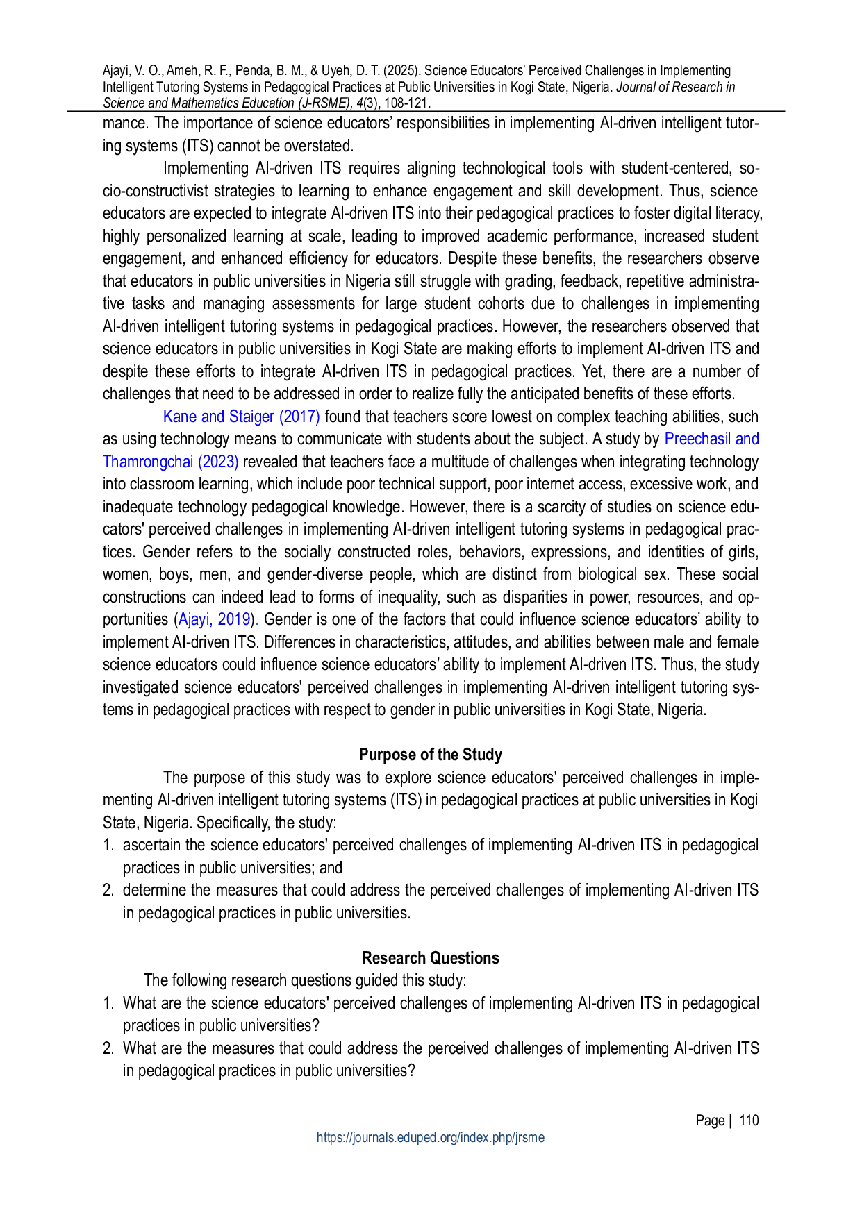 JURIS Tantangan yang Dipersepsikan Pendidik Sains dalam Mengimplementasikan Sistem Tutoring Cerdas dalam Praktik Pedagogis di Universitas Negeri di Kogi State Nigeria