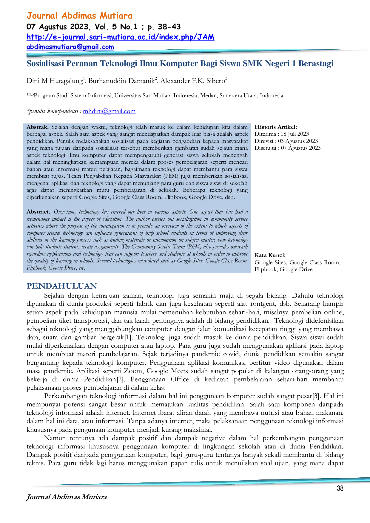 JURIS Sosialisasi Peranan Teknologi Ilmu Komputer Bagi Siswa SMK Negeri 1 Berastagi