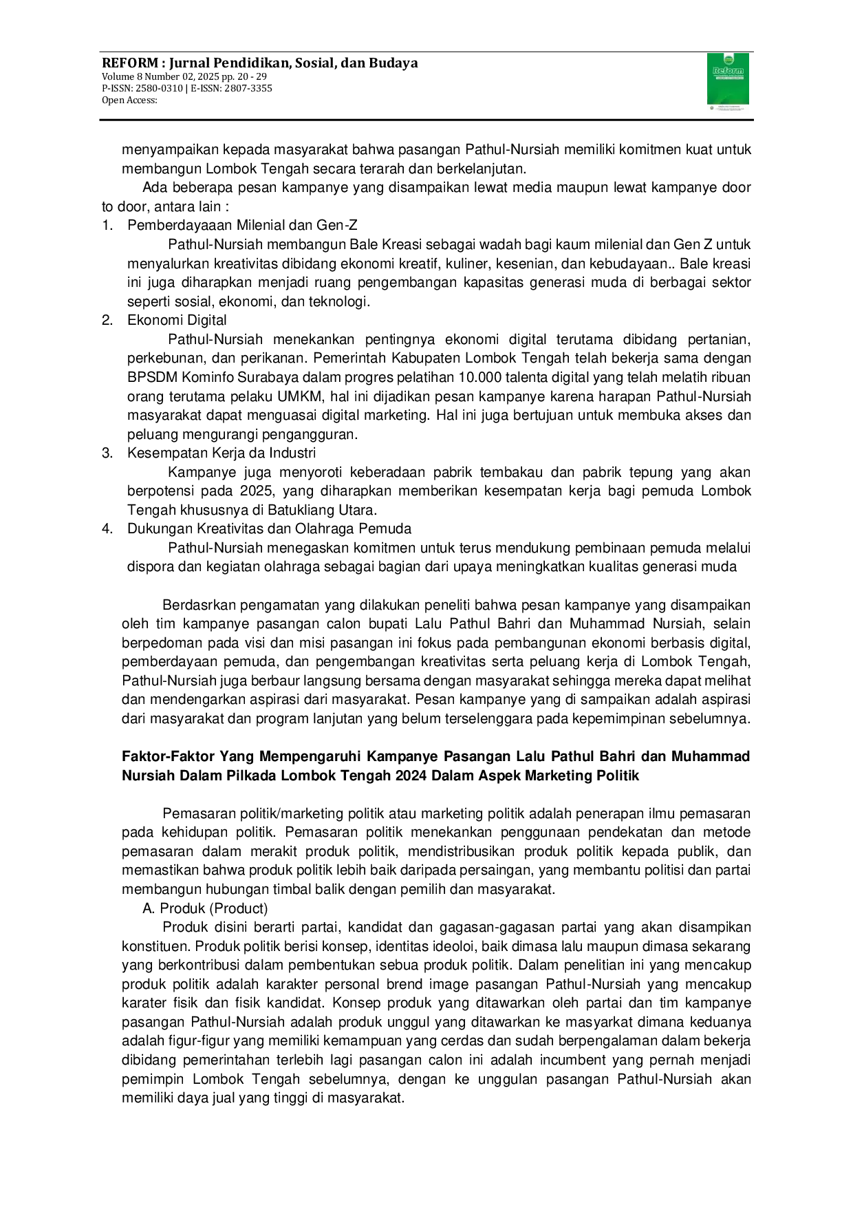 JURIS Analisis Strategi Kampanye Pasangan Incumbent Lalu Pathul Bahri dan Muhammad Nursiah dalam Pilkada Lombok Tengah 2024