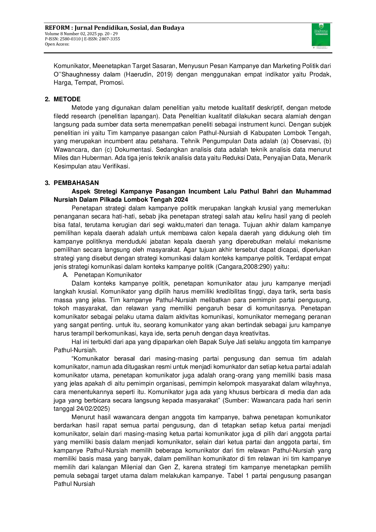 JURIS Analisis Strategi Kampanye Pasangan Incumbent Lalu Pathul Bahri dan Muhammad Nursiah dalam Pilkada Lombok Tengah 2024