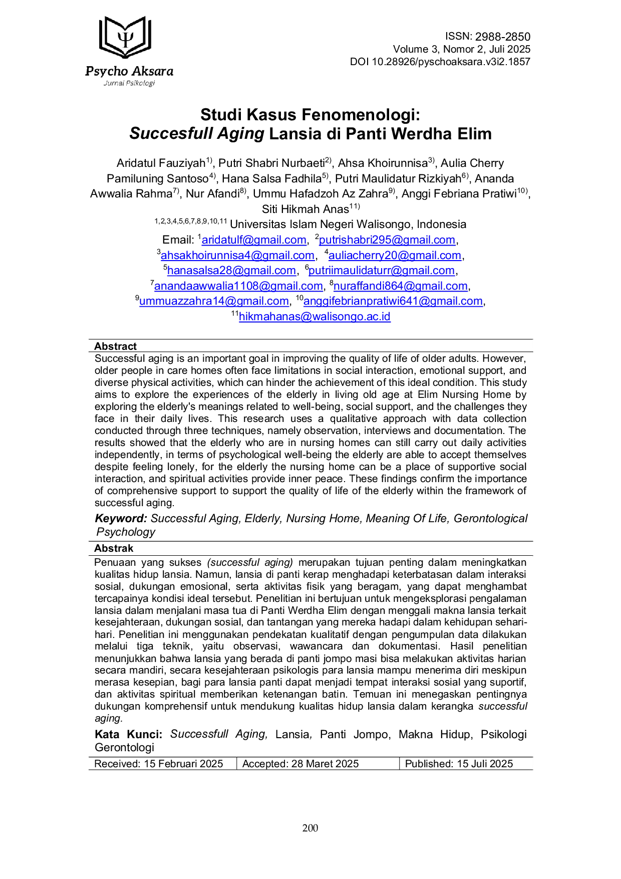 JURIS Studi Kasus Fenomenologi Succesfull Aging Lansia di Panti Werdha Elim