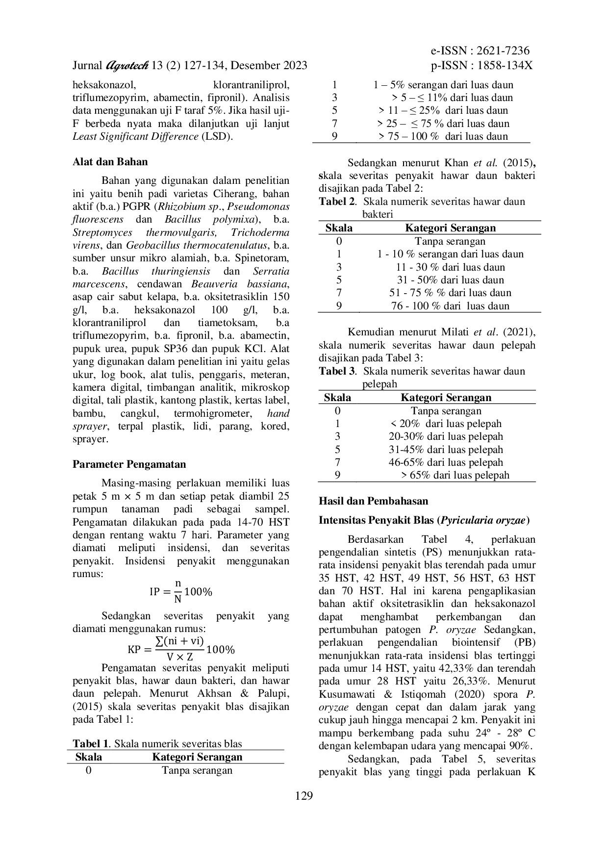 JURIS Intensitas Penyakit Tanaman Padi Oryza Sativa L Varietas Ciherang Pada Aplikasi Beberapa Teknik Pengendalian