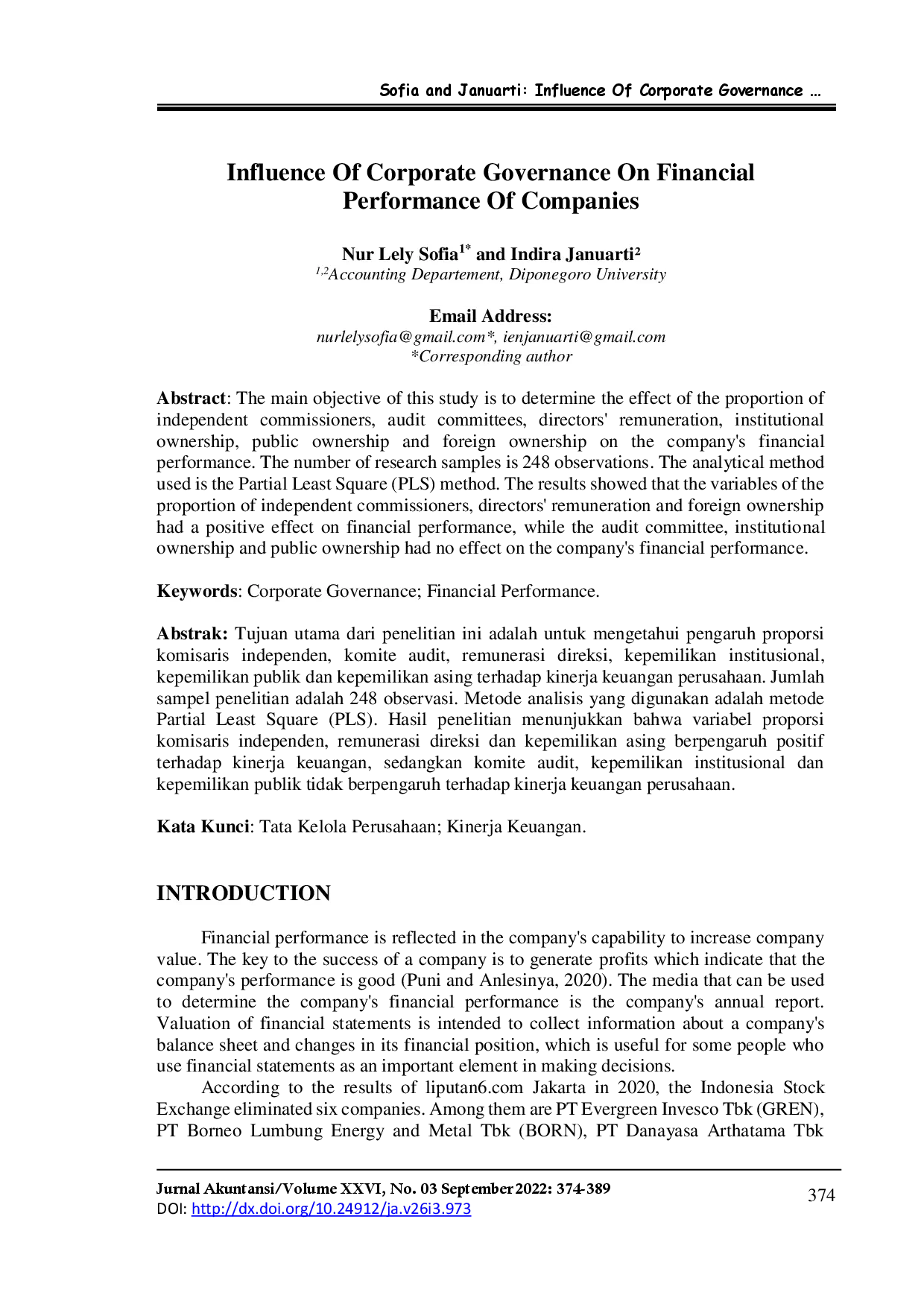 juris Influence Of Corporate Governance On Financial Performance Of Companies
