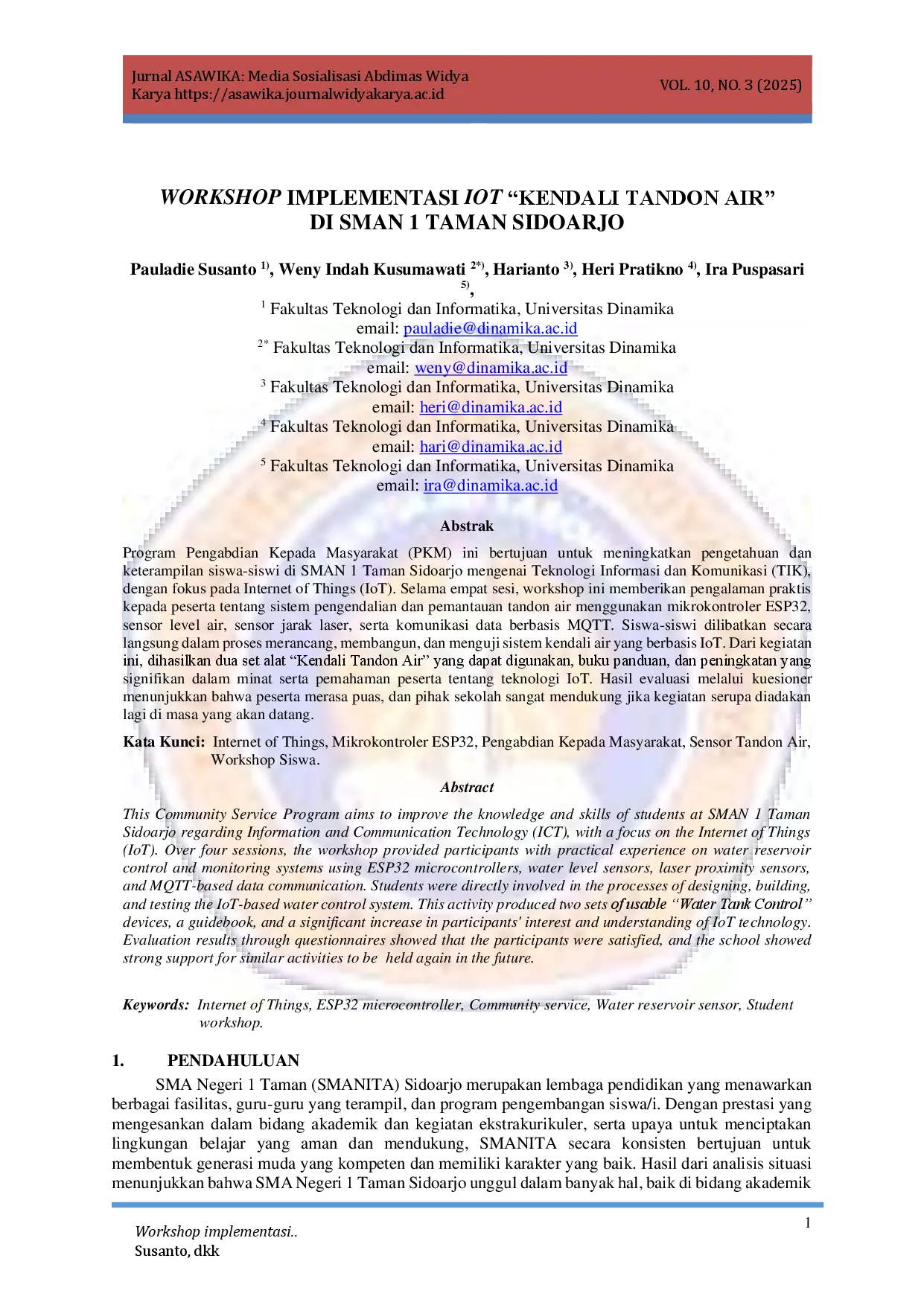 juris Workshop Implementasi IoT Kendali Tandon Air Di Sman 1 Taman Sidoarjo