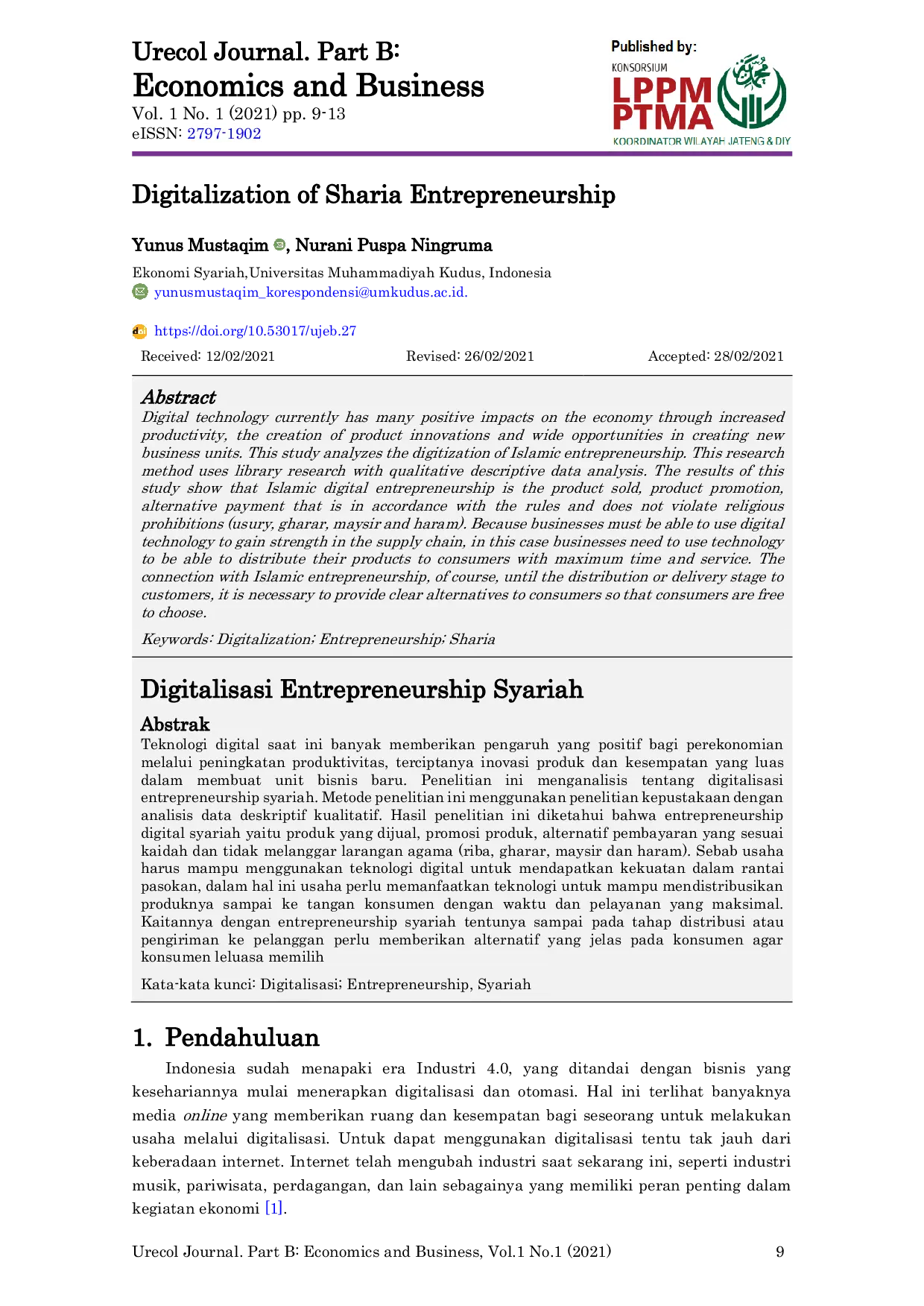JURIS Digitalization of Sharia Entrepreneurship