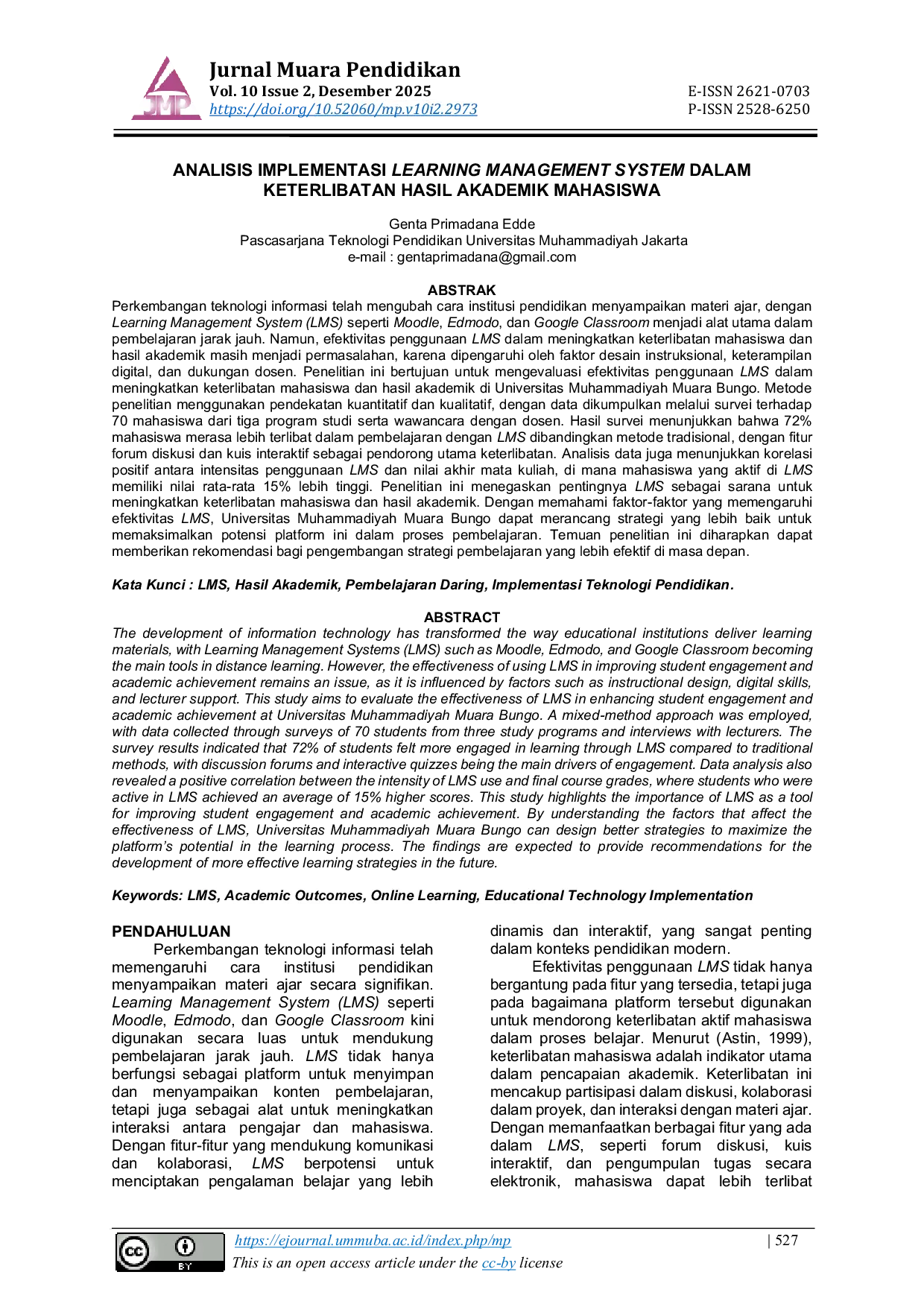 JURIS Analisis Implementasi Learning Management System dalam Keterlibatan Hasil Akademik Mahasiswa