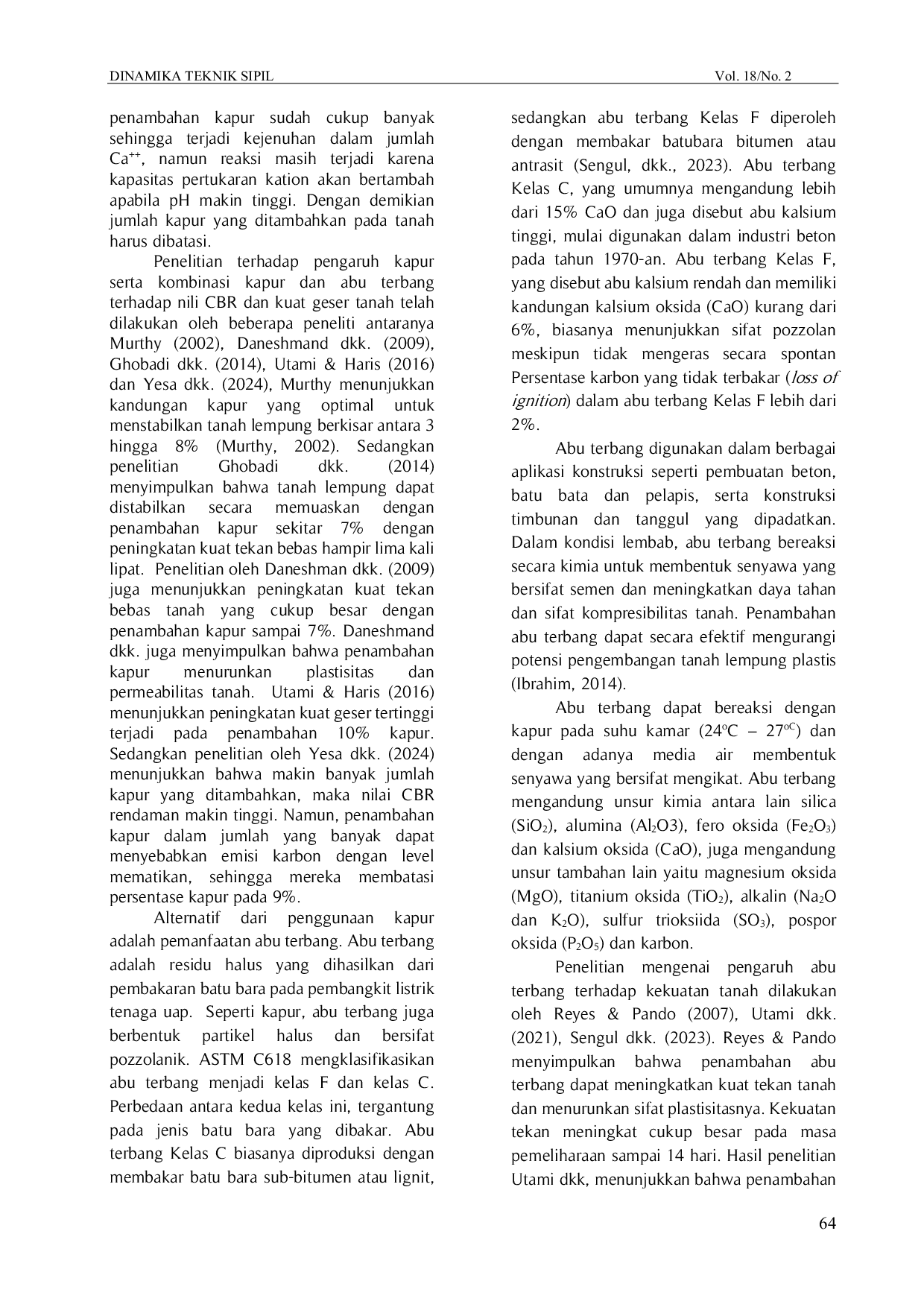 JURIS Pengaruh Campuran Abu Terbang dan Kapur terhadap Daya Dukung Tanah Dasar