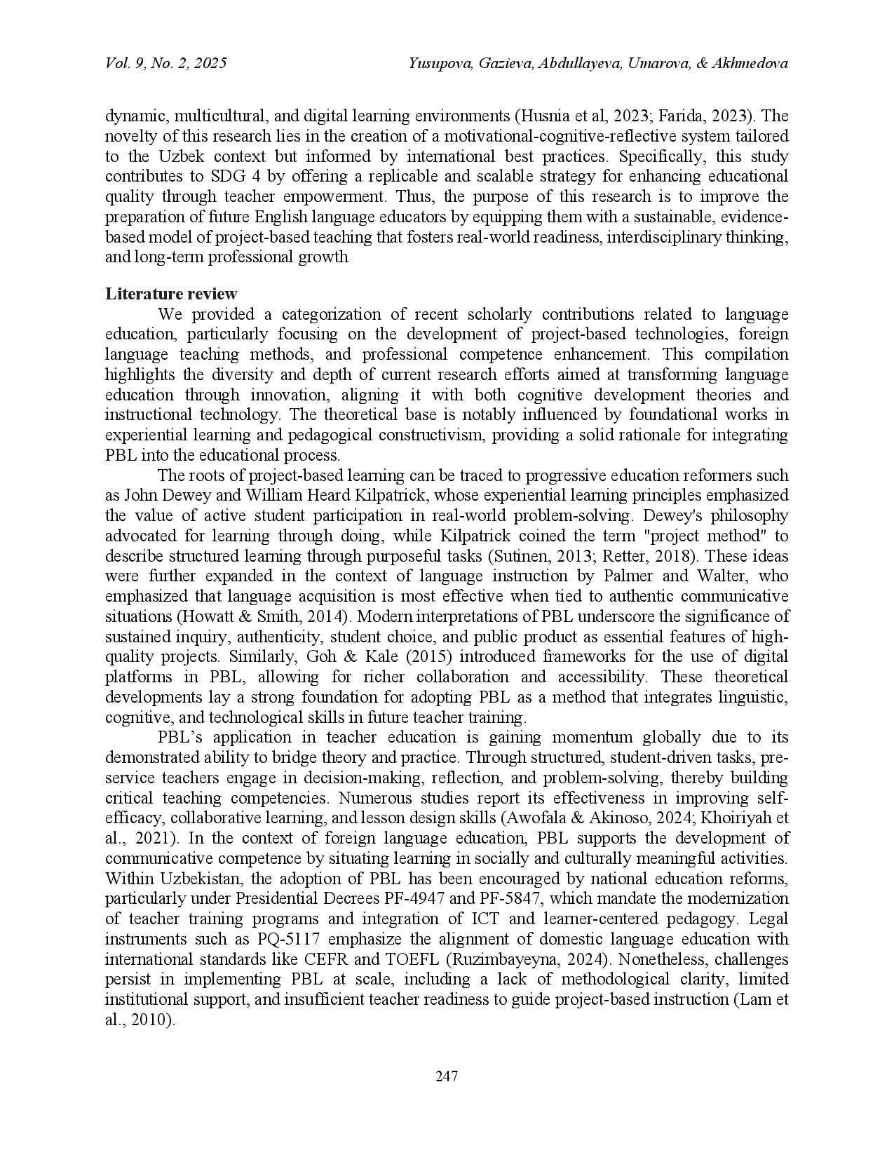 juris Integrating Project Based Learning in English Language Teacher Education for Sustainable Development Goals SDGs