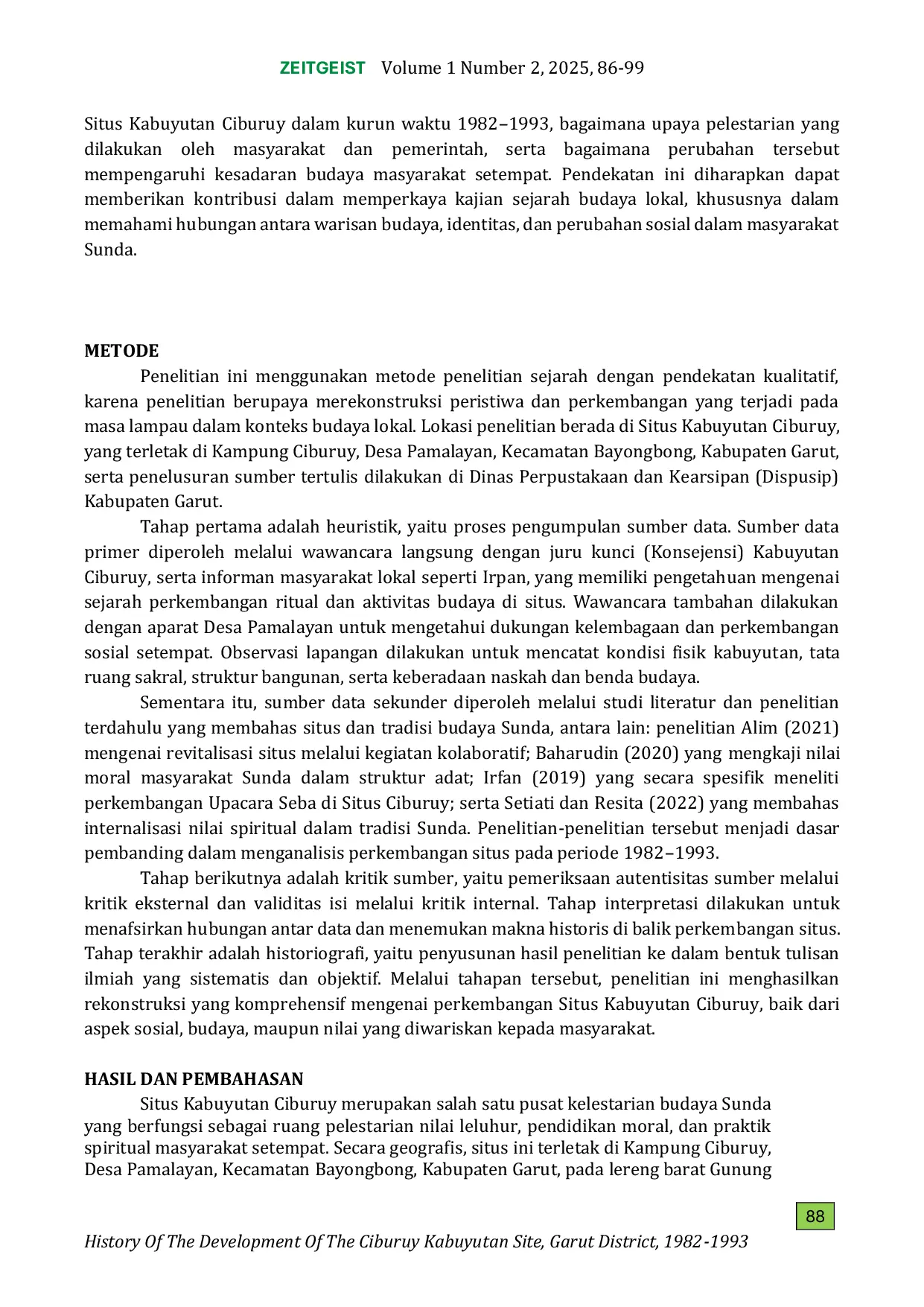 JURIS Sejarah Perkembangan Situs Kabuyutan Ciburuy Di Kabupaten Garut Tahun 1982 1993