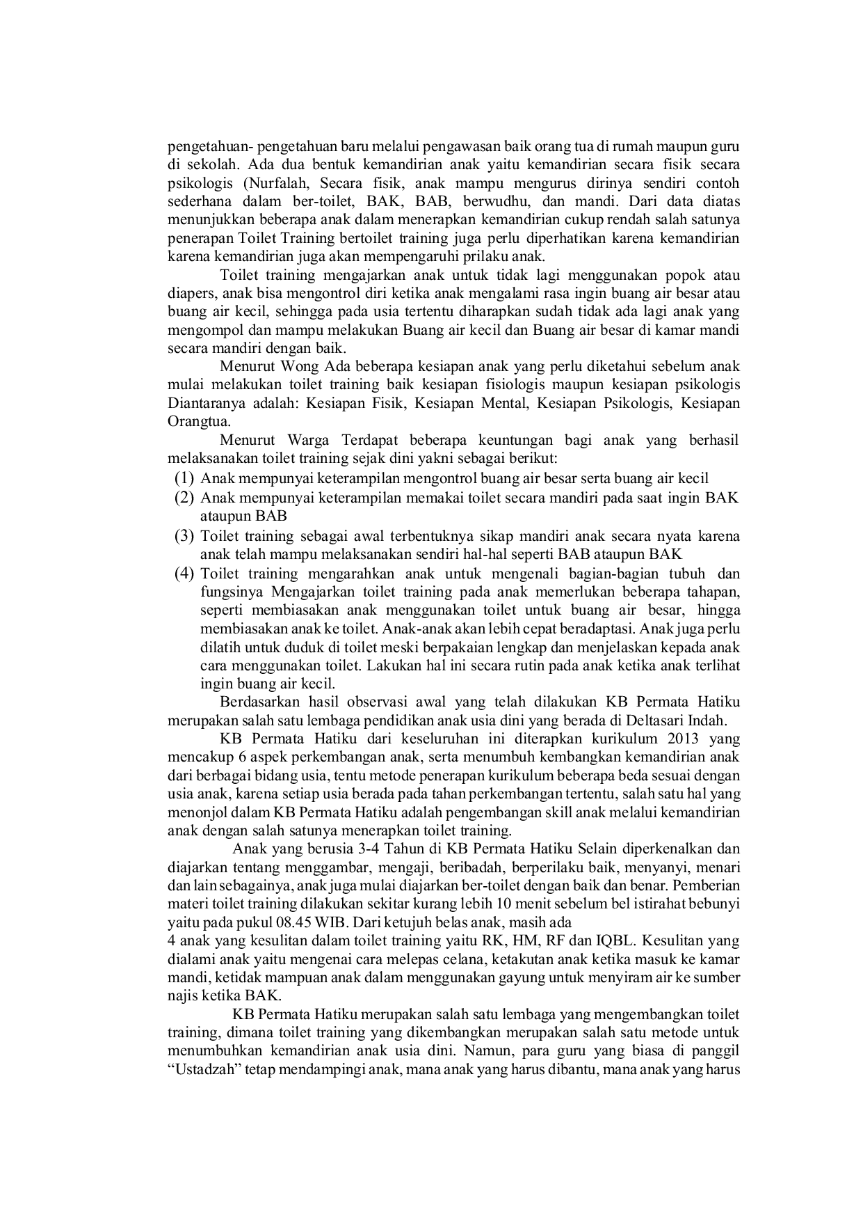 JURIS Penerapan Toilet Training Untuk Membangun Kemandirian Anak Usia Dini Di KB Permata Hatiku Waru Sidoarjo