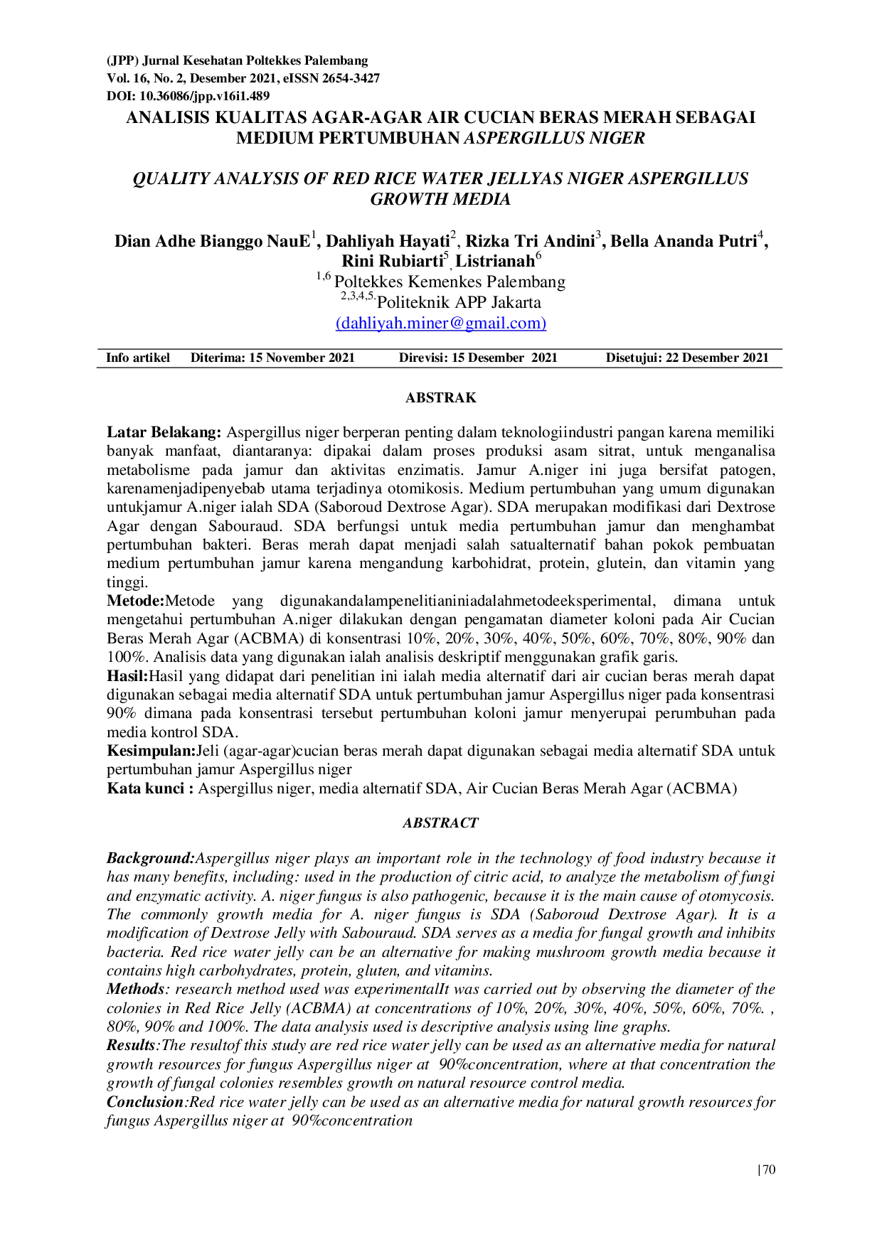 juris Analisis Kualitas Agar Agar Air Cucian Beras Merah Sebagai Medium Pertumbuhan Aspergillus Niger