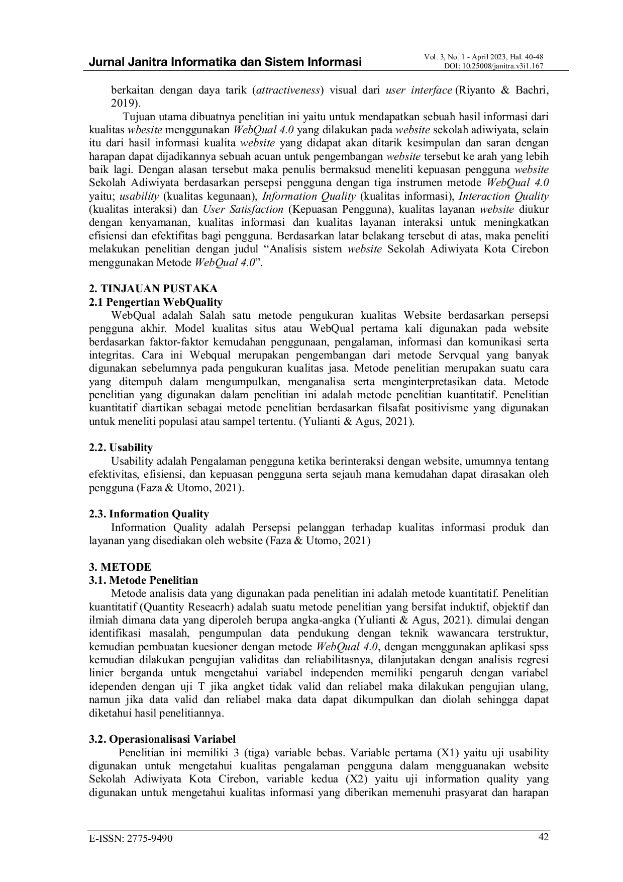 JURIS Analisis Sistem Website Sekolah Adiwiyata Menggunakan Website Quality WEBQUAL