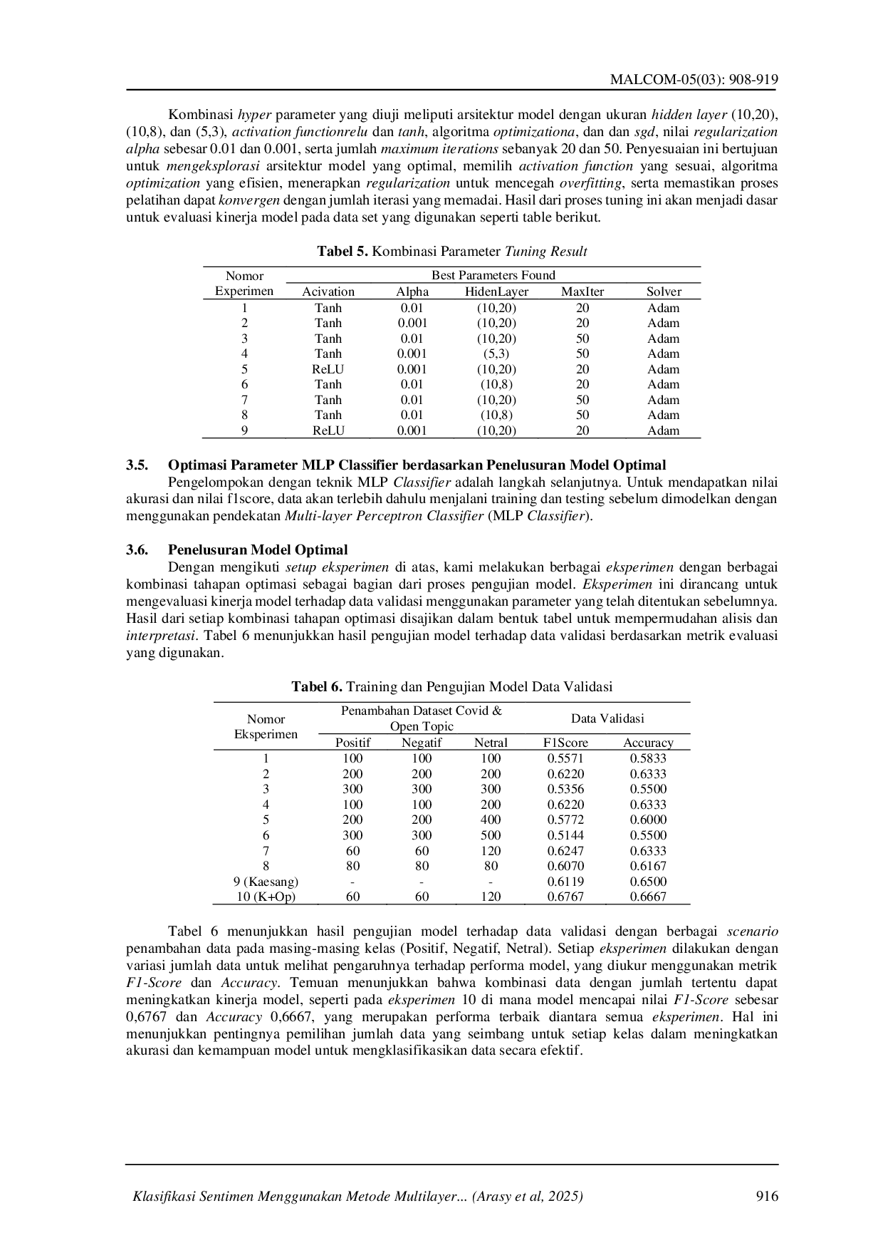 juris Klasifikasi Sentimen Menggunakan Metode Multilayer Perceptron dengan Fitur TF IDF
