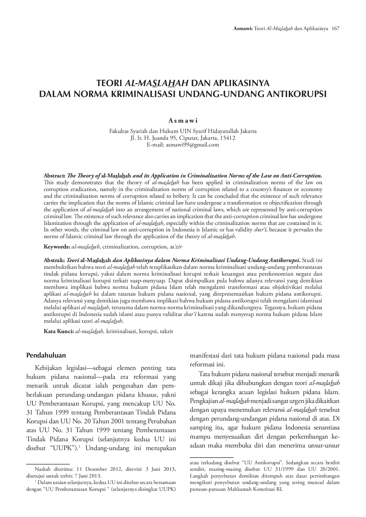juris Teori al Maslahah dan Aplikasinya dalam Norma Kriminalisasi Undang Undang Antikorupsi