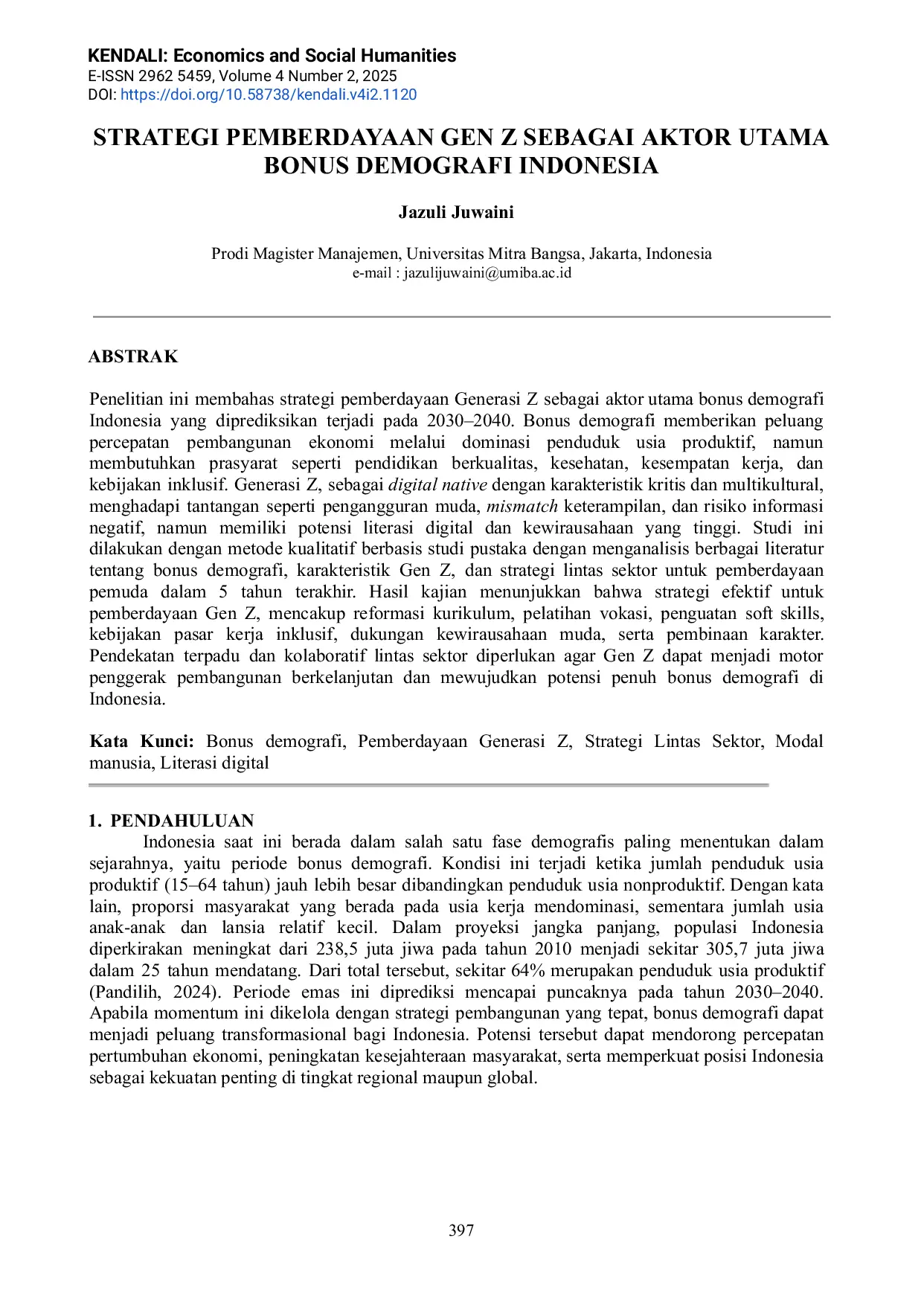 JURIS Strategi Pemberdayaan Gen Z Sebagai Aktor Utama Bonus Demografi Indonesia