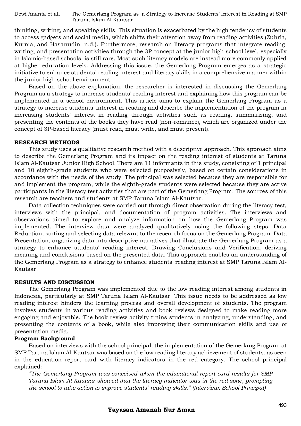 JURIS The Gemerlang Program As A Strategy To Increase Students Interest In Reading At SMP Taruna Islam Al Kautsar