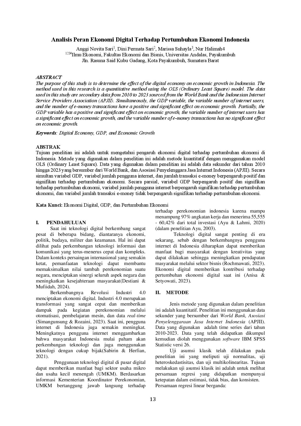 juris Analisis Peran Ekonomi Digital Terhadap Pertumbuhan Ekonomi Indonesia