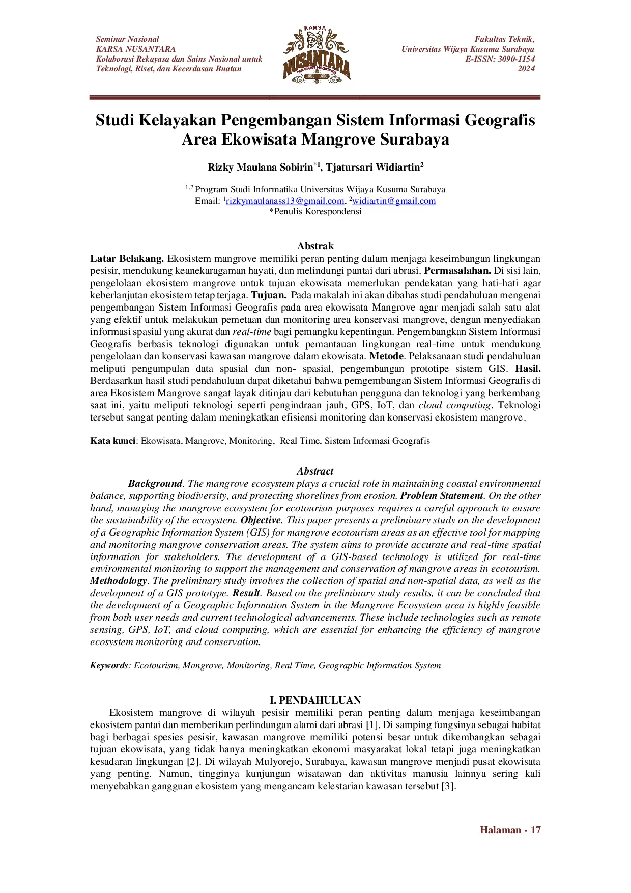 JURIS Studi Kelayakan Pengembangan Sistem Informasi Geografis Area Ekowisata Mangrove Surabaya