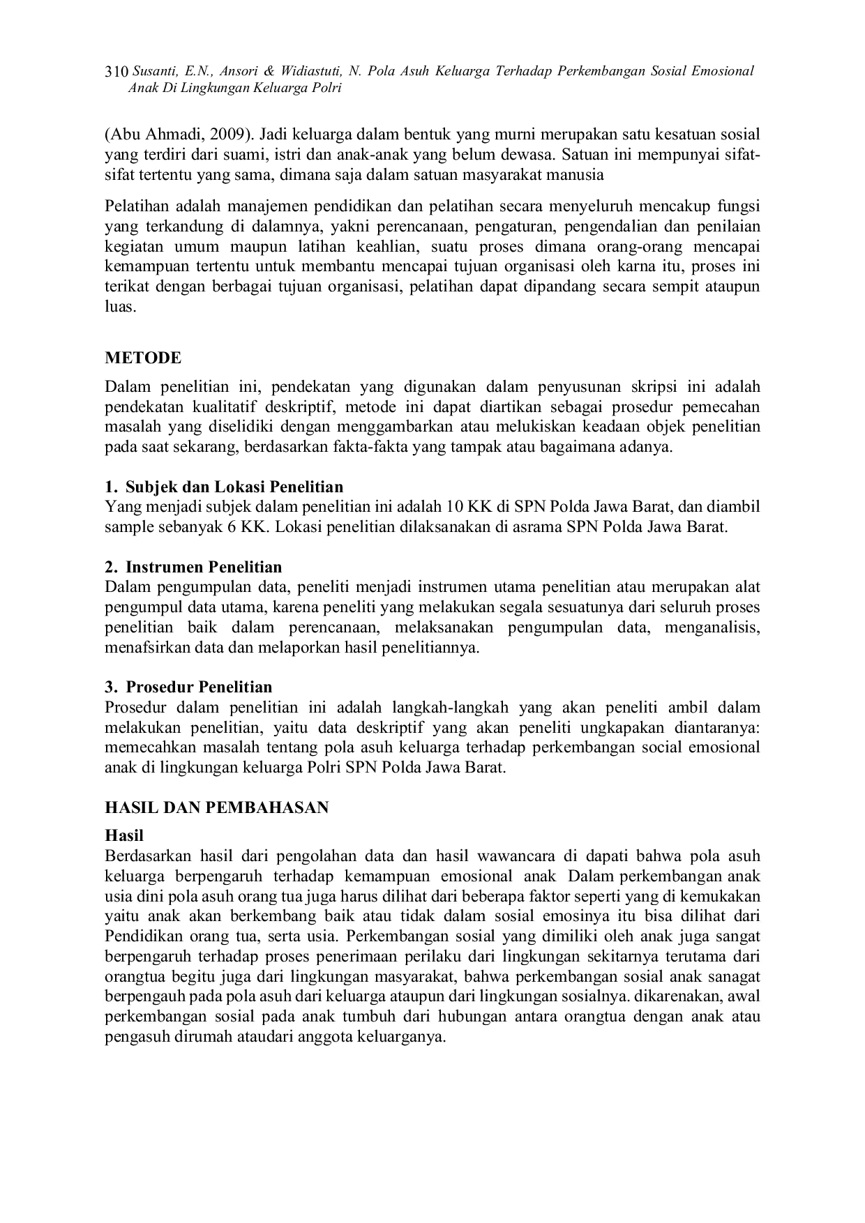 JURIS Pola Asuh Keluarga Terhadap Perkembangan Sosial Emosional Anak Di Lingkungan Keluarga Polri