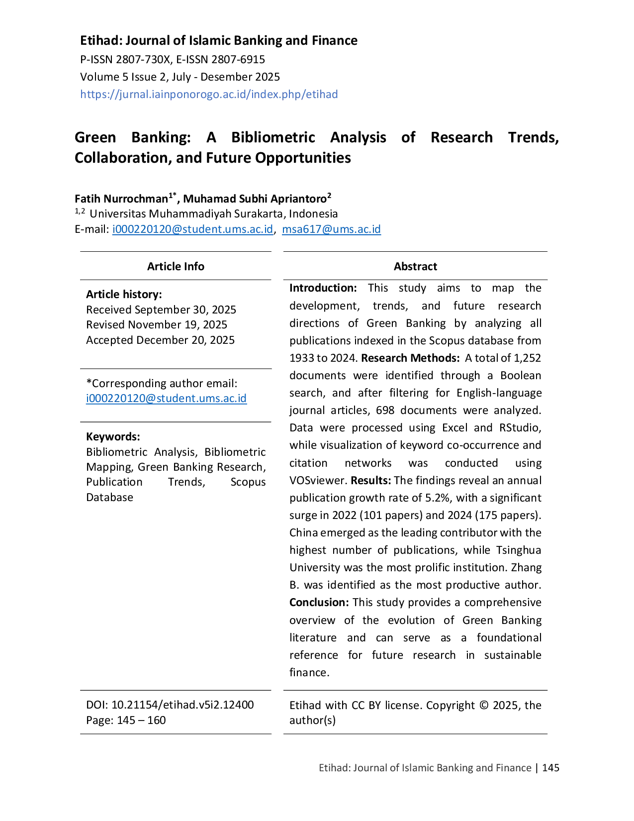 JURIS Green Banking A Bibliometric Analysis of Research Trends Collaboration and Future Opportunities
