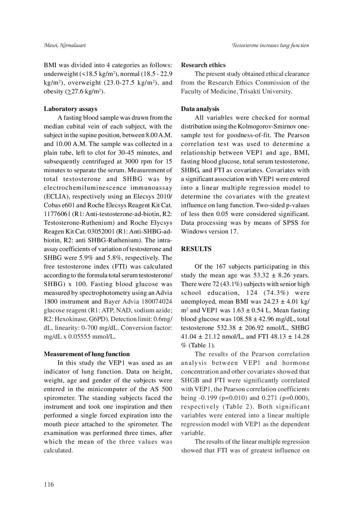 JURIS High Free Testosterone Index Increases Lung Function in Adult Males