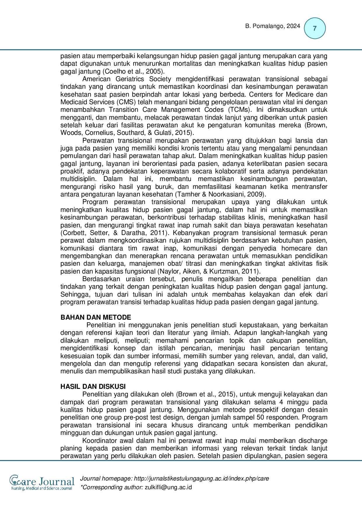 JURIS Meningkatkan Kualitas Hidup Pasien Gagal Jantung Melalui Perawatan Transisional Studi Pustaka