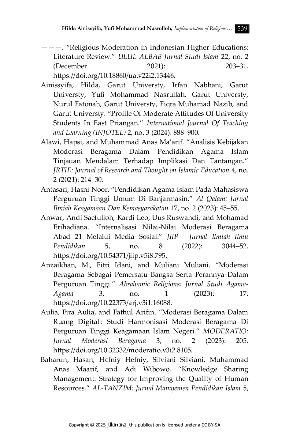 JURIS Implementation of Religious Moderation Values in Islamic Religious Higher Education in Garut West Java