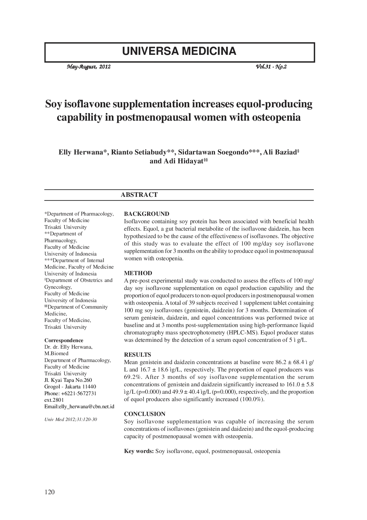 JURIS Soy isoflavone supplementation increases equol producing capability in postmenopausal women with osteopenia