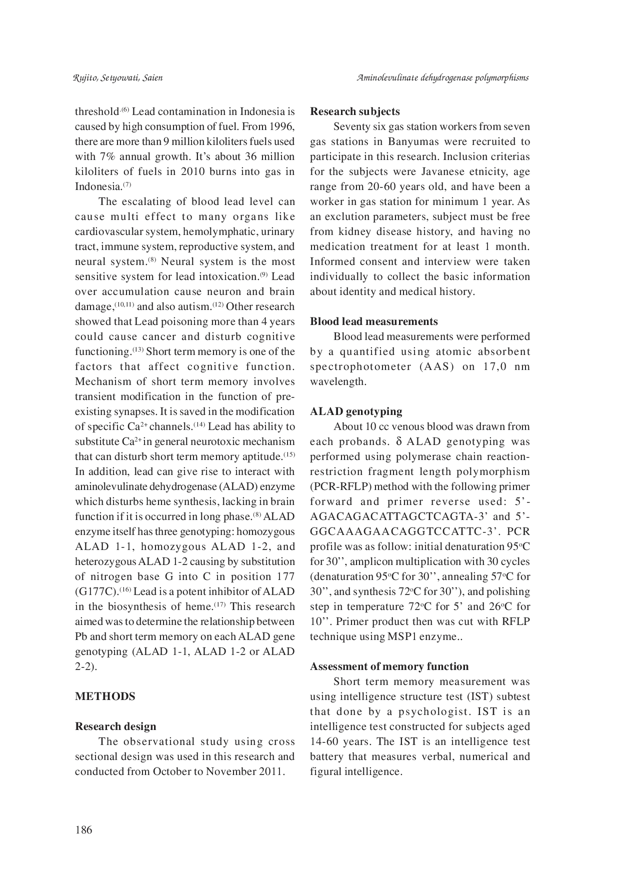 JURIS Aminolevulinate dehydrogenase polymorphisms did not modified lead serum and memory relationship