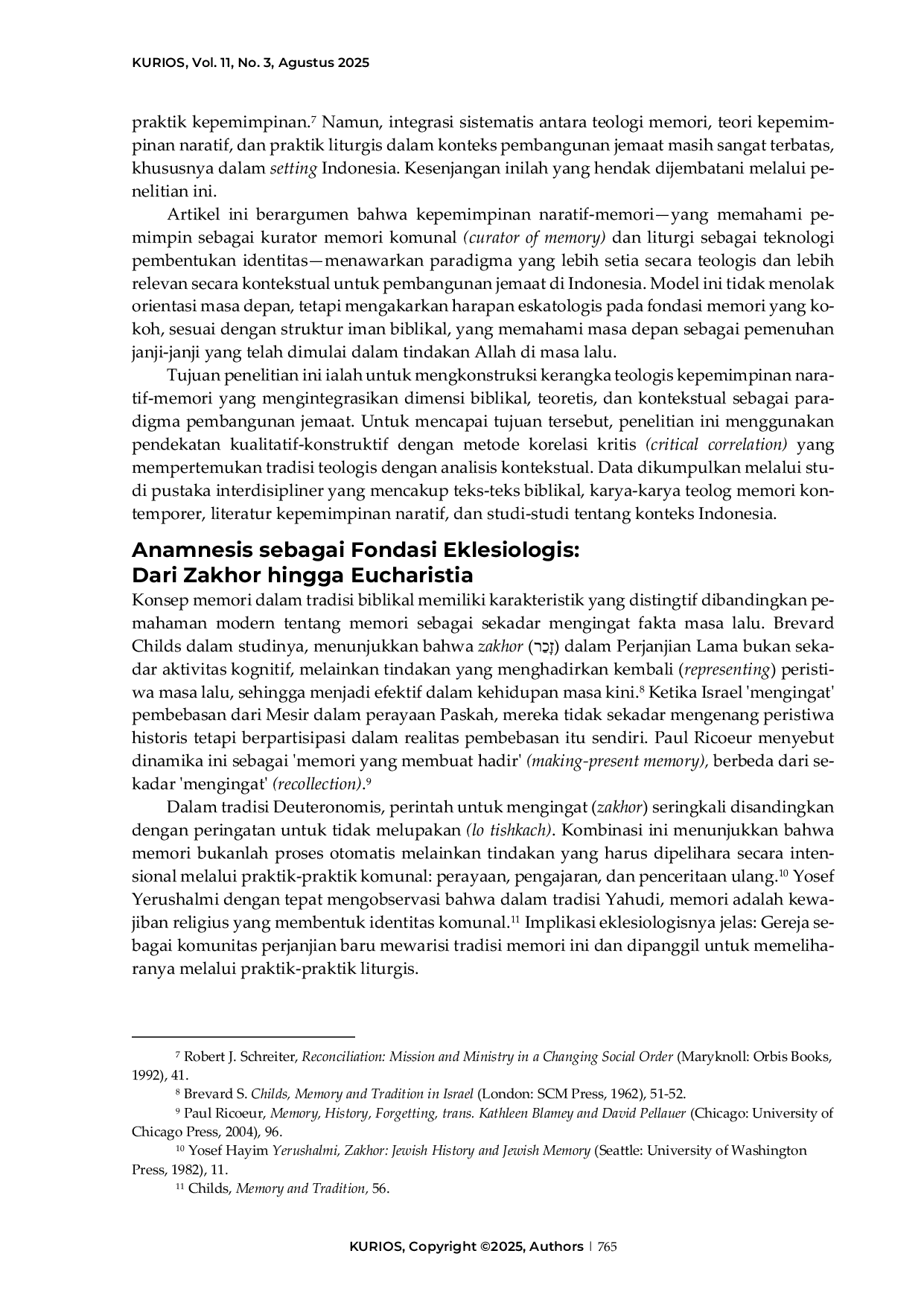 JURIS Kepemimpinan naratif memori Paradigma pembangunan jemaat melalui praktik anamnesis komunal