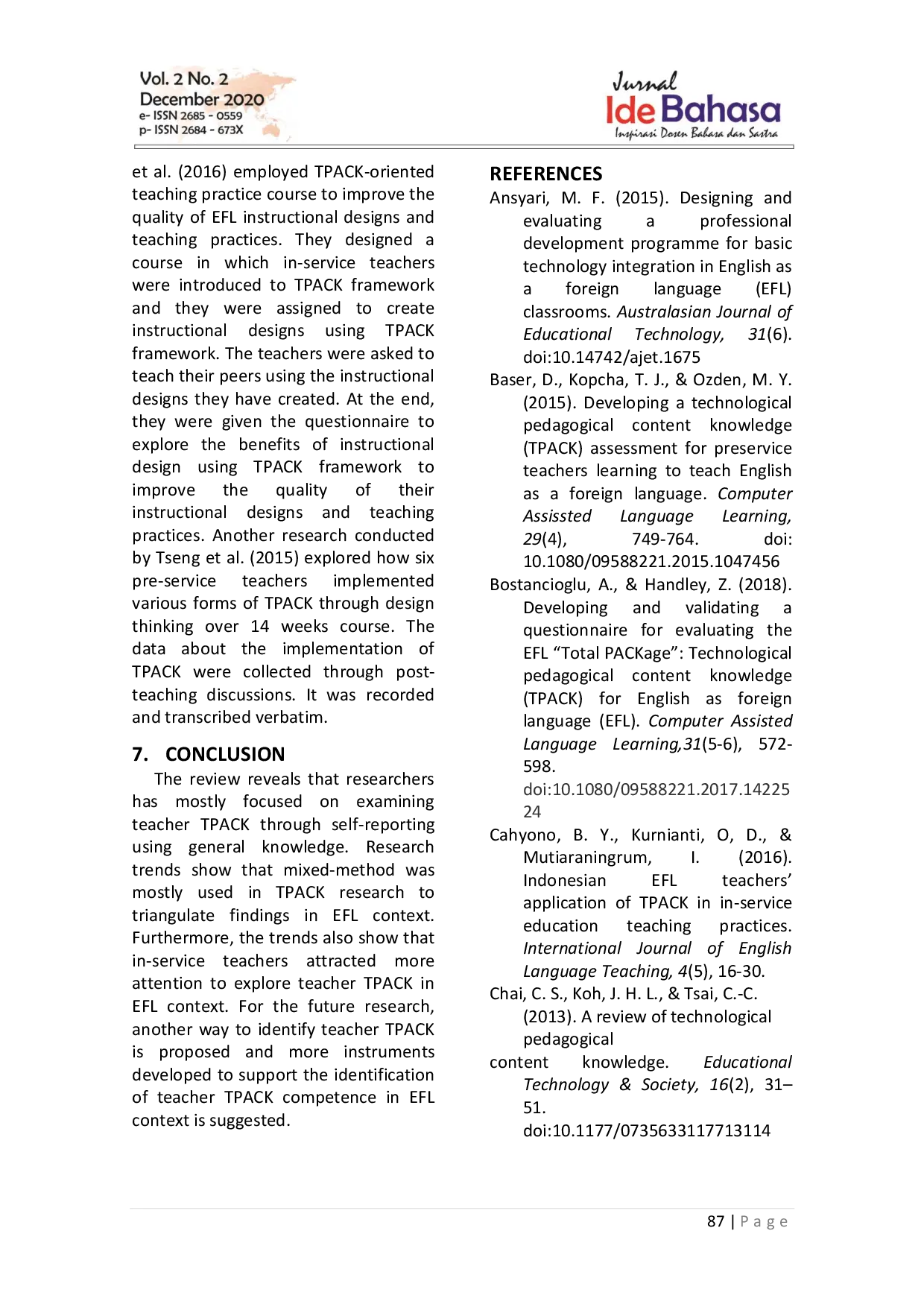 juris Unpacking the TPACK Framework in EFL Context A Review of Empirical Studies from 2015 to 2019