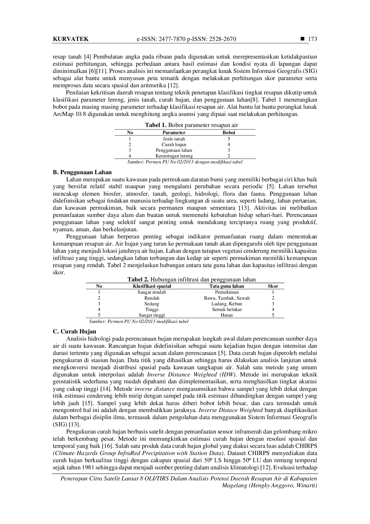 JURIS Peran Citra Satelit Landsat 8 OLI TIRS untuk Analisis Daerah Resapan Air di Kabupaten Magelang Jawa Tengah