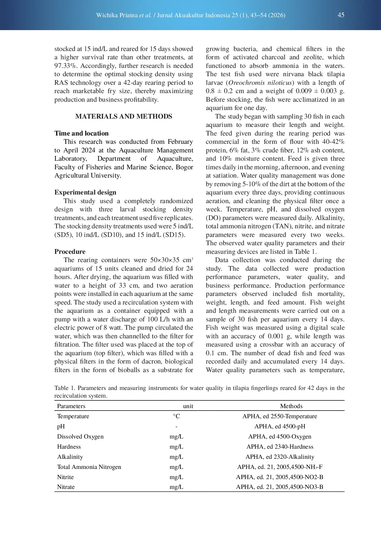 JURIS Production and business performance of tilapia Oreochromis niloticus rearing in recirculation system with different stocking densities