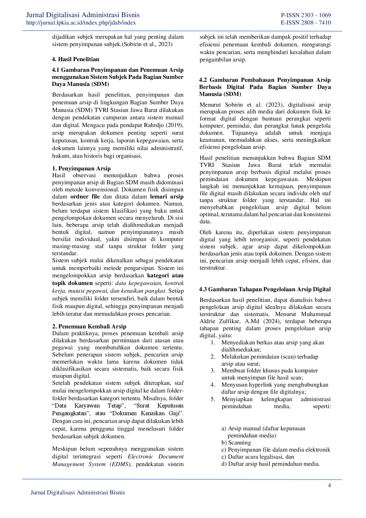 juris Penyimpanan Arsip Basis Digital Menggunakan Sistem Subjek Pada Bagian Sumber Daya Manusia SDM Di Televisi Republik Indonesia TVRI Stasiun Jawa Barat