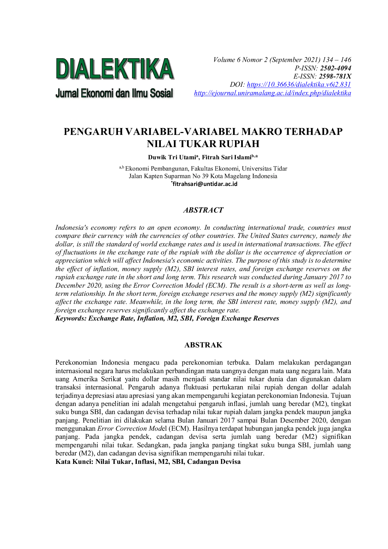 JURIS Effect of Macro Variables on Rupiah Exchange Rate