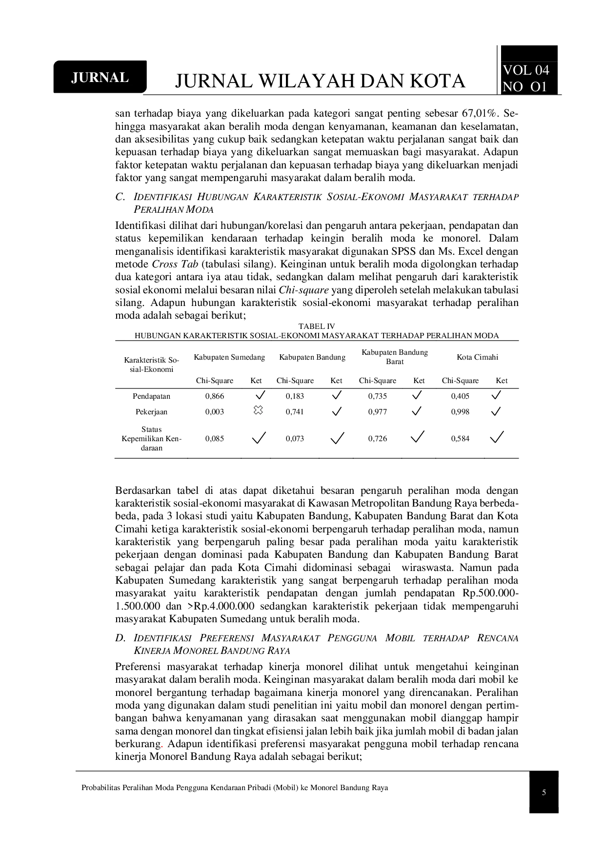 JURIS Probabilitas Peralihan Moda Pengguna Kendaraan Pribadi Mobil ke Monorel Bandung Raya