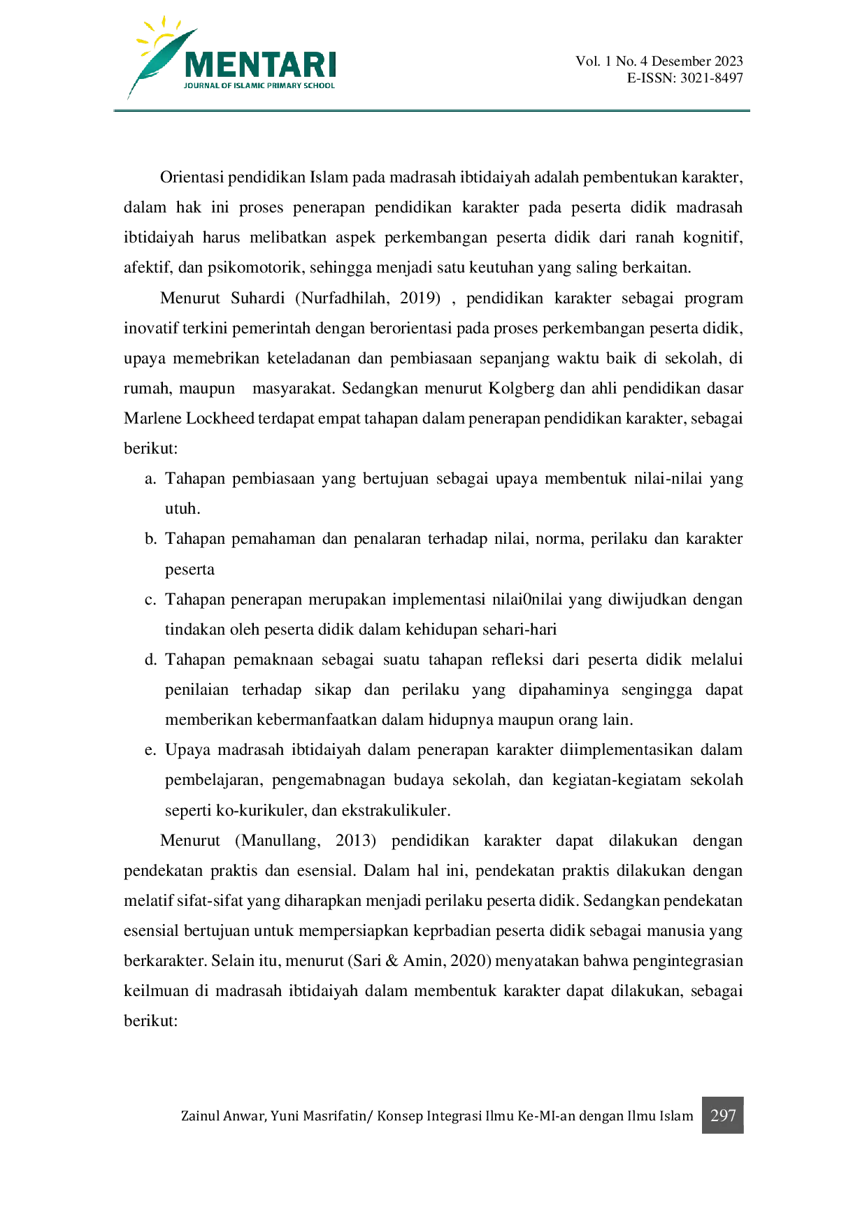 JURIS Konsep Integrasi Ilmu Ke MI an Dengan Ilmu Islam