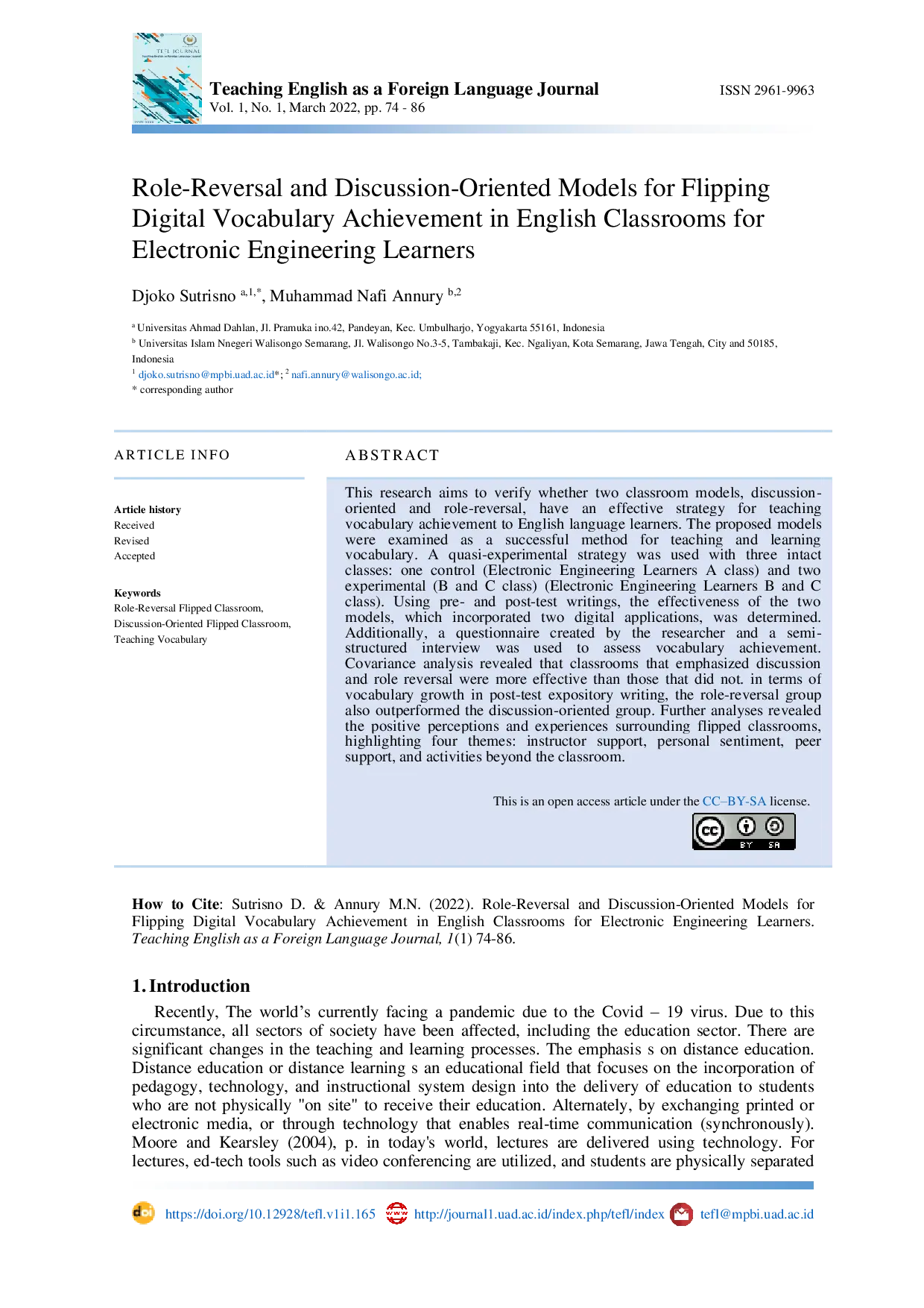 JURIS Role reversal and discussion oriented models for flipping digital vocabulary achievement in English classrooms for Electronic Engineering learners