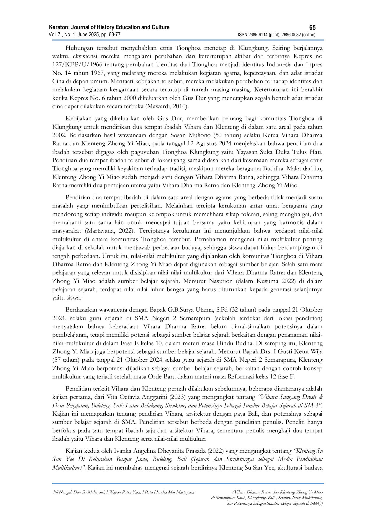 JURIS Vihara Dharma Ratna dan Klenteng Zhong Yi Miao di Semarapura Kauh Klungkung Bali Sejarah Nilai Multikultur dan Potensinya Sebagai Sumber Belajar Sejarah di SMA