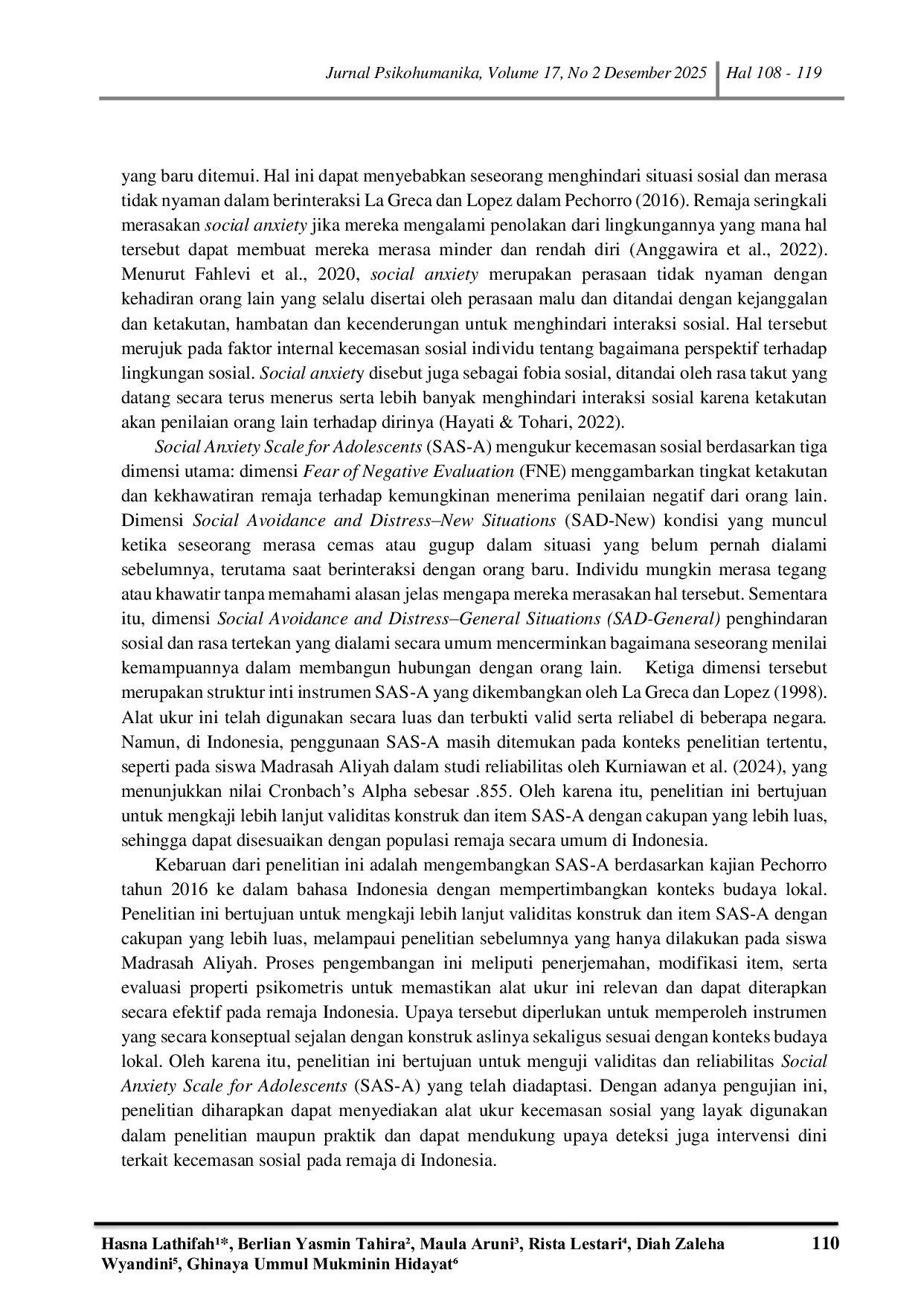 JURIS Pengembangan Alat Ukur Psikologi Social Anxiety Scale For Adolescents