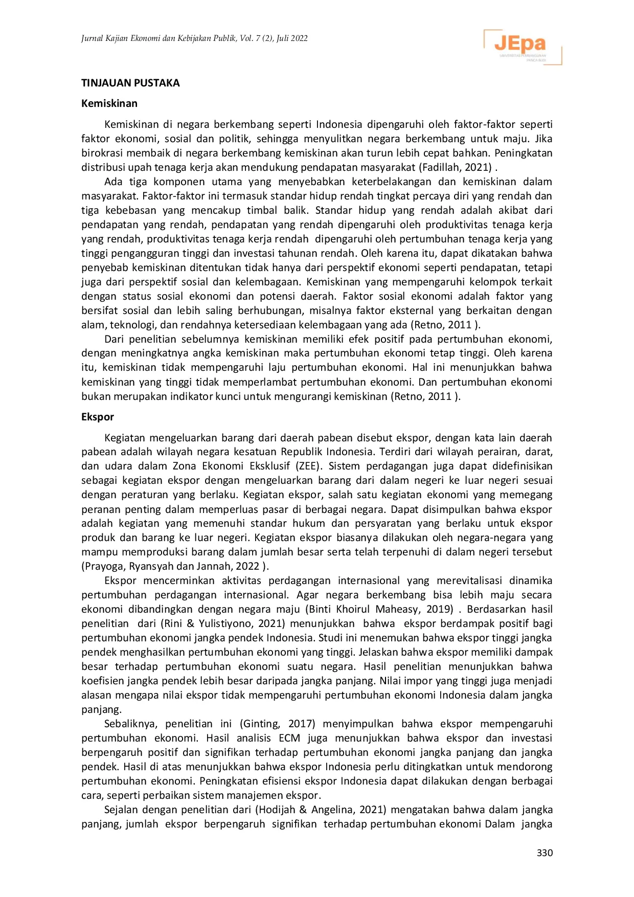 JURIS Analisis Pengaruh Kemiskinan Ekspor dan Impor Terhadap Pertumbuhan Ekonomi di Indonesia 1991 2020