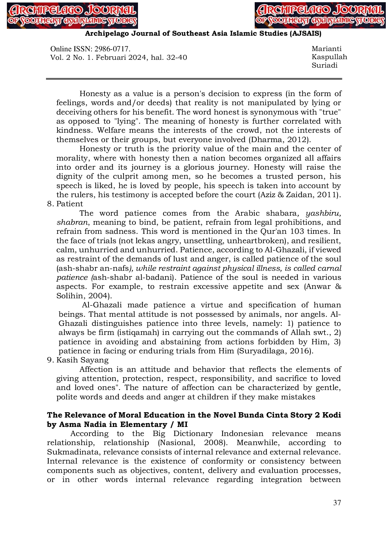 JURIS The Values of Moral Education in the Novel Bunda Cinta Story 2 Kodi by Asma Nadia