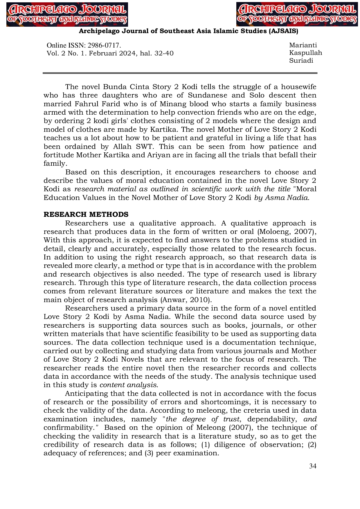 JURIS The Values of Moral Education in the Novel Bunda Cinta Story 2 Kodi by Asma Nadia