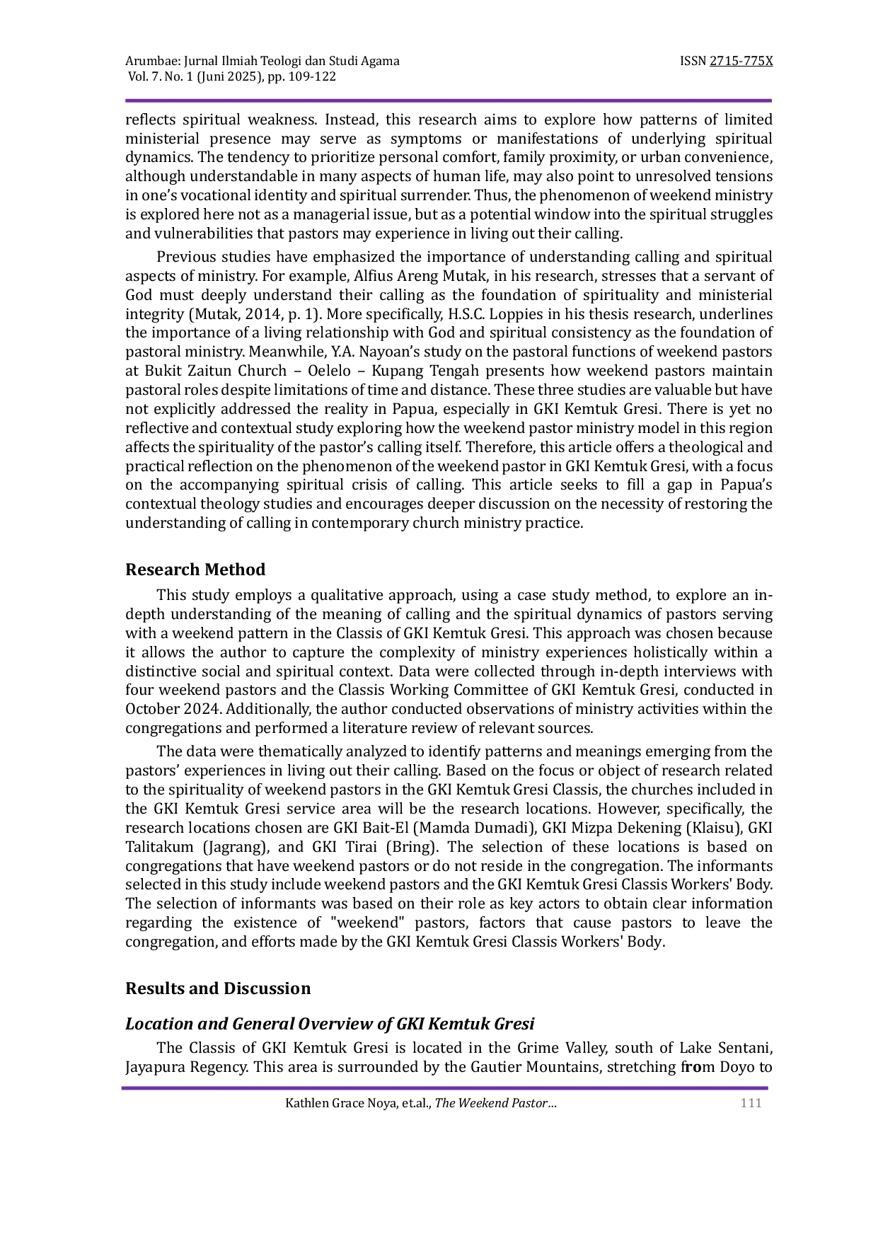 JURIS The Weekend Pastor A Christian Spirituality Analysis from the context of the GKI Kemtuk Gresi in Papua