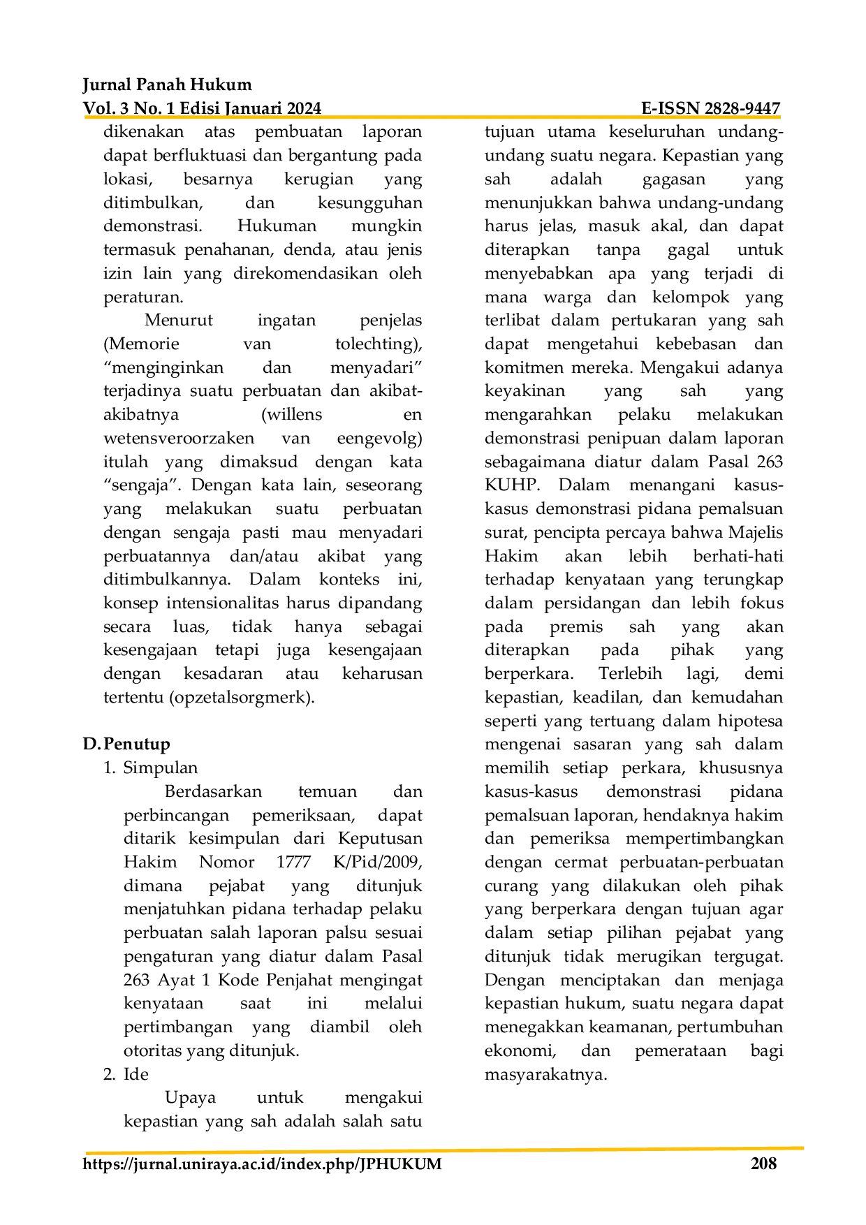 JURIS Pertimbangan Hakim Tentang Penjatuhan Putusan Pemidanaan Terhadap Tindak Pidana Pemalsuan Surat Studi Putusan Nomor 1777 K Pid 2009